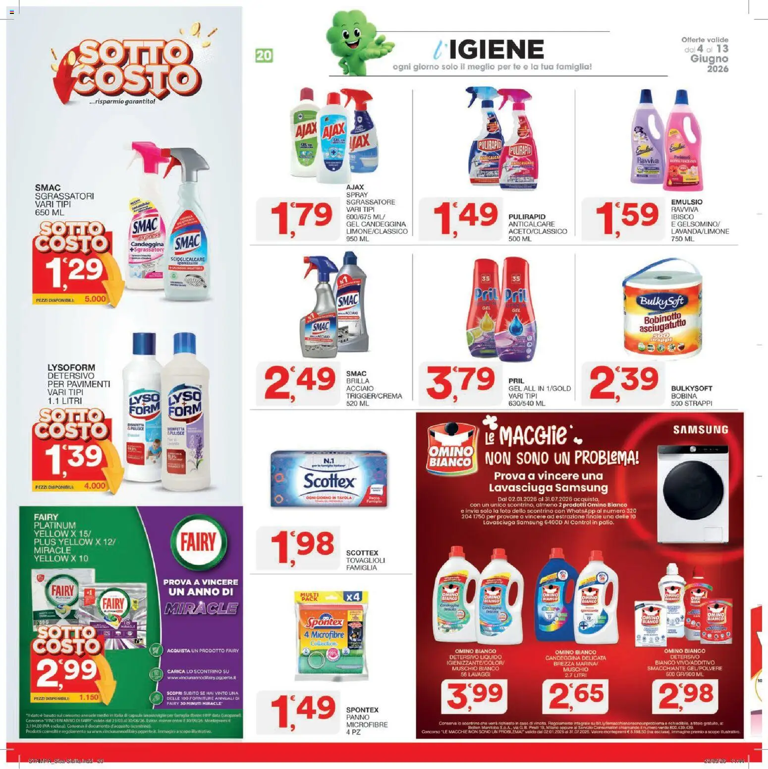 Volantino SISA del 04.06.2026 | Pagina: 20 | Prodotti: Lavasciuga, Candeggina, Lavastoviglie, Data