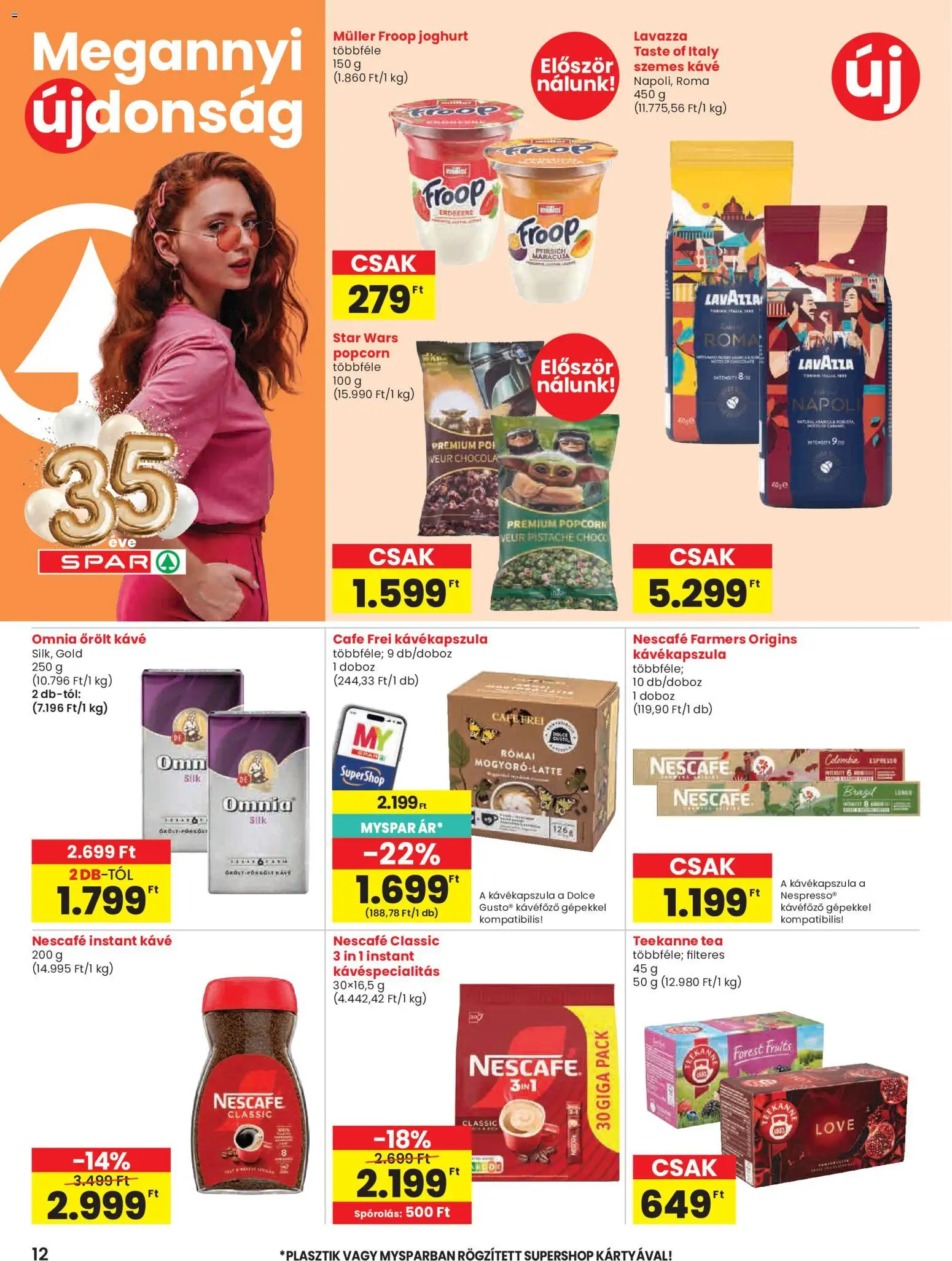 Spar akciós ujság - amely érvényes a következő dátumtól: 21.05.2026 | Oldal: 12 | Termékek: Popcorn, Joghurt, Tea, Instant kávé