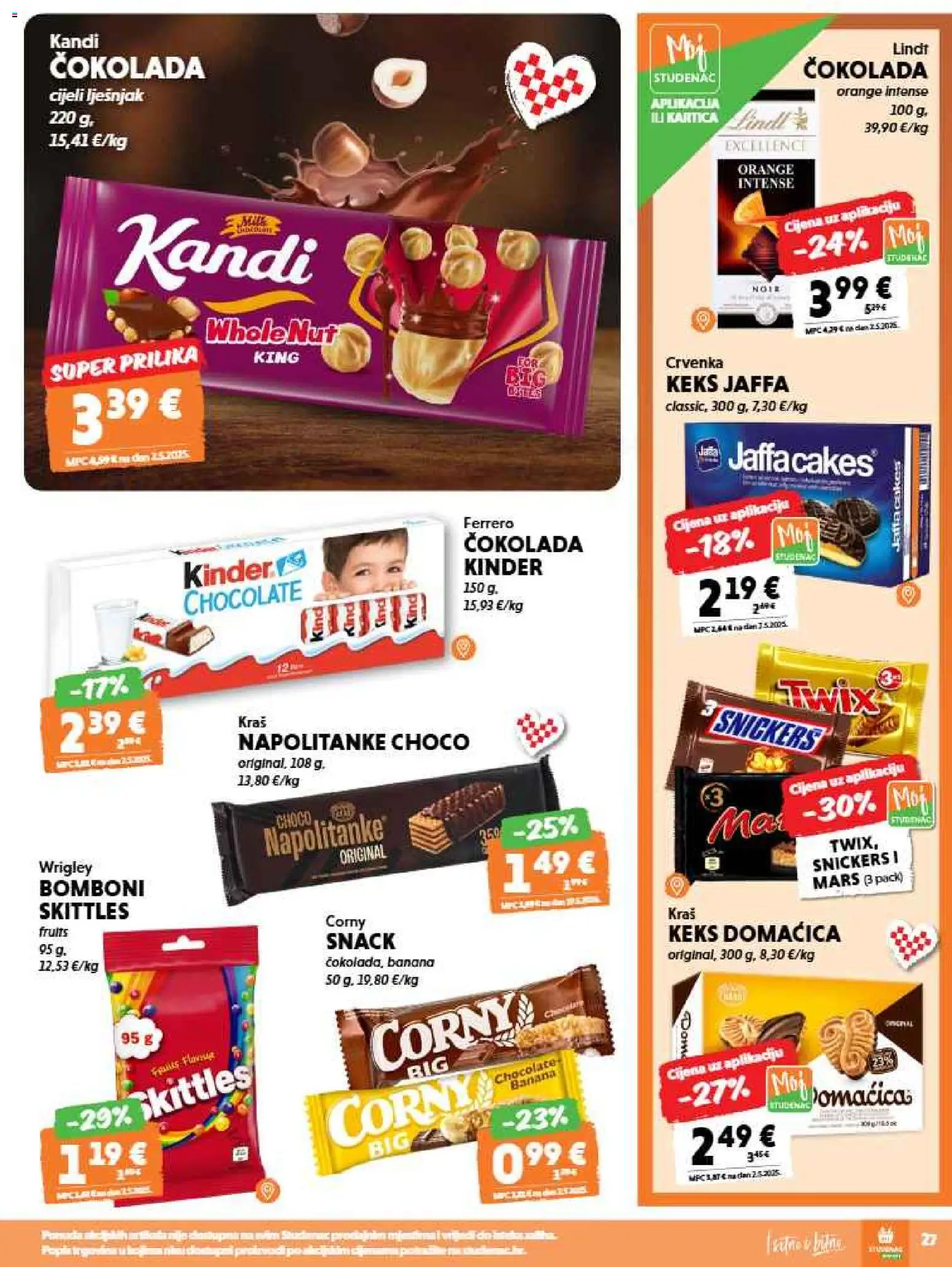 Studenac katalog | vrijedi od 26.08.2026 | Stranica: 27 | Proizvodi: Snickers, Čokolada, Lješnjak, Napolitanke