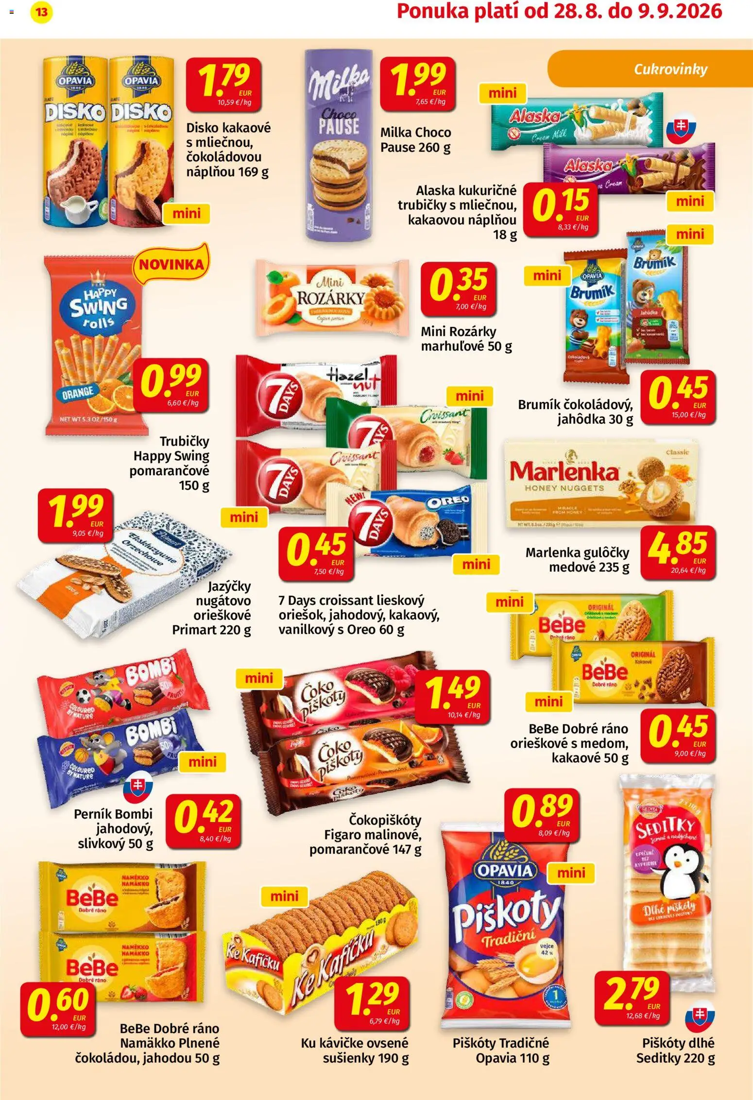 Nové Koruna akcie – leták je platný od 28.08.2026 | Strana: 13 | Produkty: Piškóty, Cukrovinky, Oreo, Marlenka