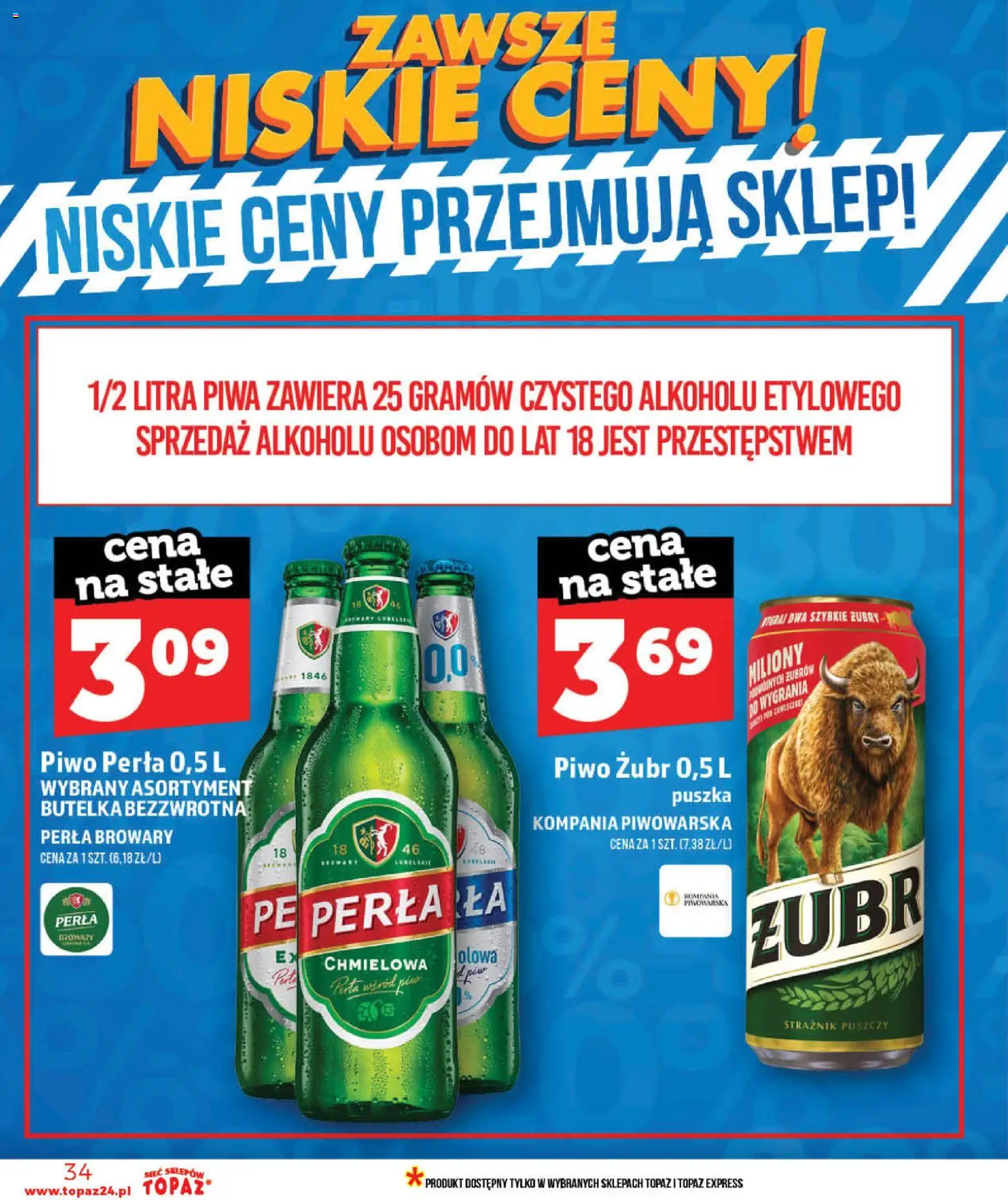 Topaz gazetka - MAZ od 28.05.2026 | Strona: 34 | Produkty: Piwo żubr, Piwo perła, Piwo