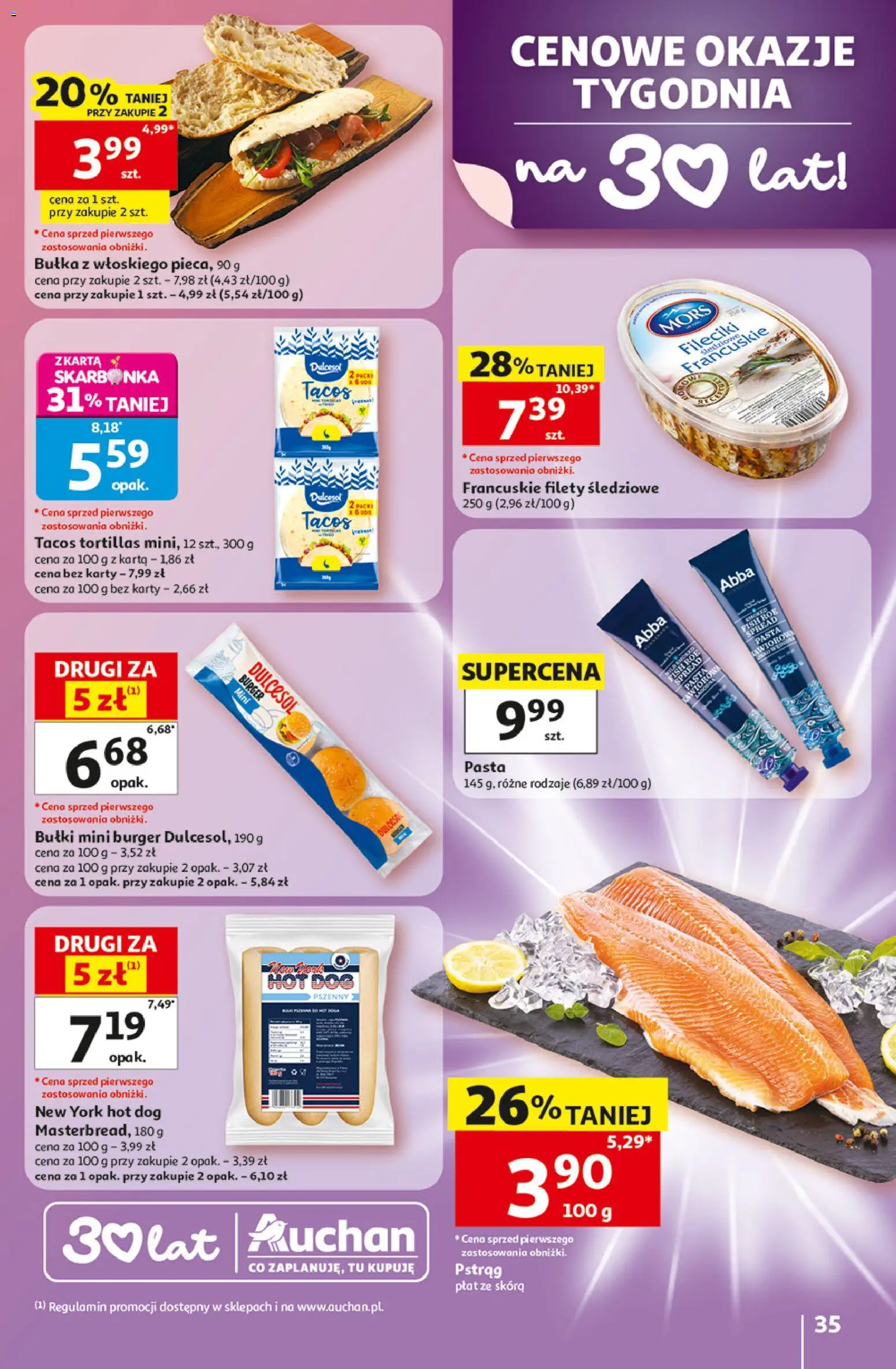 Auchan gazetka - 30 Lat Hipermarket od 07.05.2026 | Strona: 35 | Produkty: Karta, Pstrąg, Bułka
