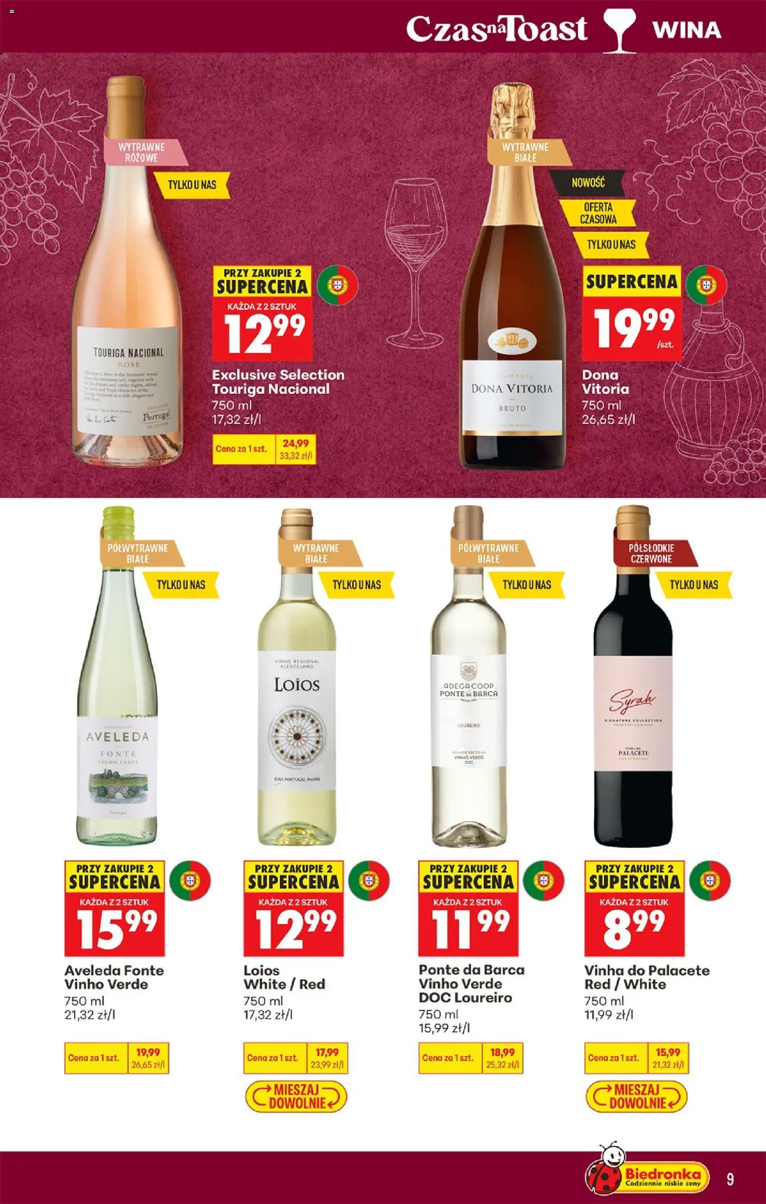 Biedronka gazetka - Czas na toast od 10.08.2026 | Strona: 9 | Produkty: Vinho verde, Aveleda fonte vinho verde