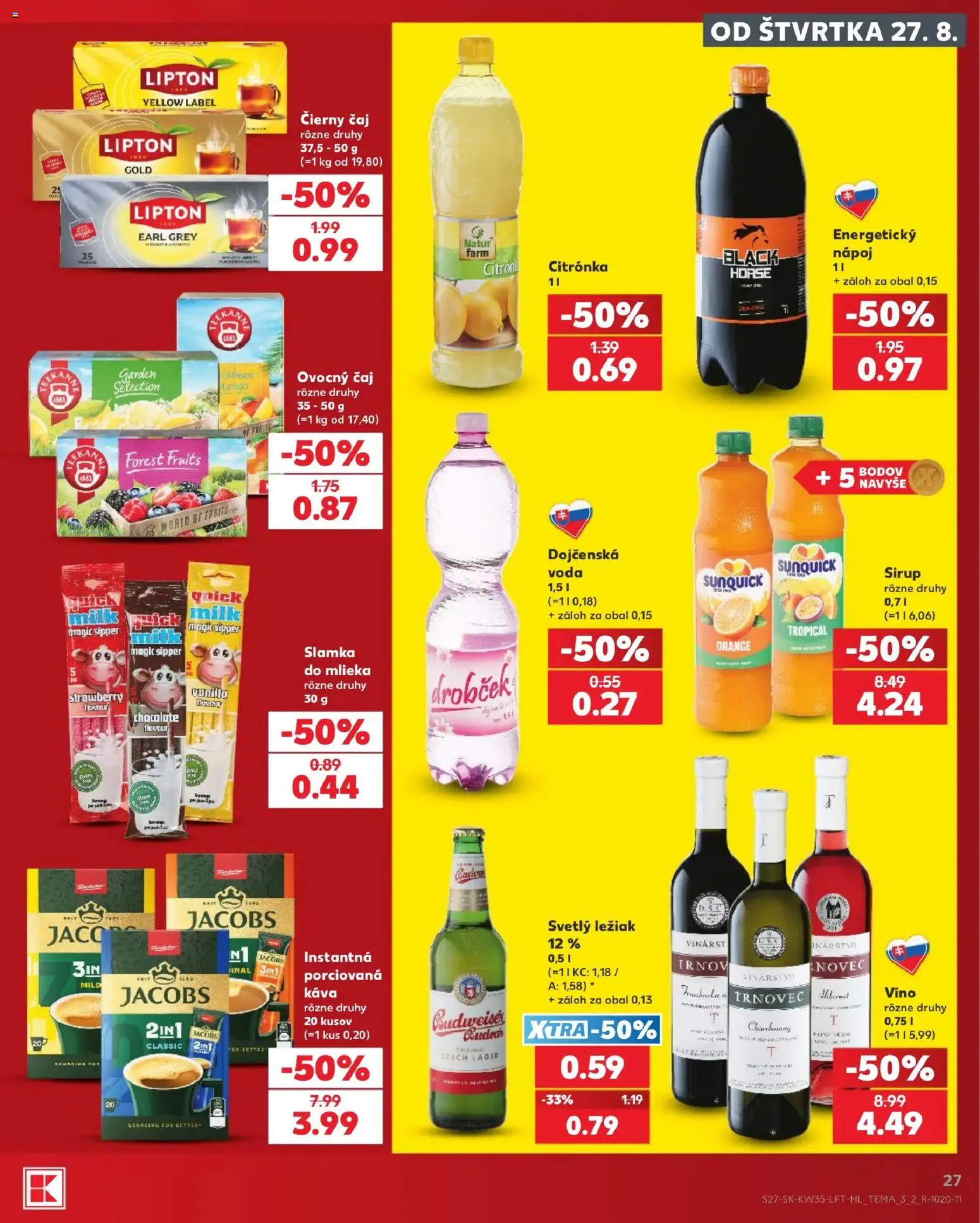 Nové Kaufland akcie – leták je platný od 27.08.2026 | Strana: 27 | Produkty: Sirup, Sunquick, Voda, Dojčenská voda