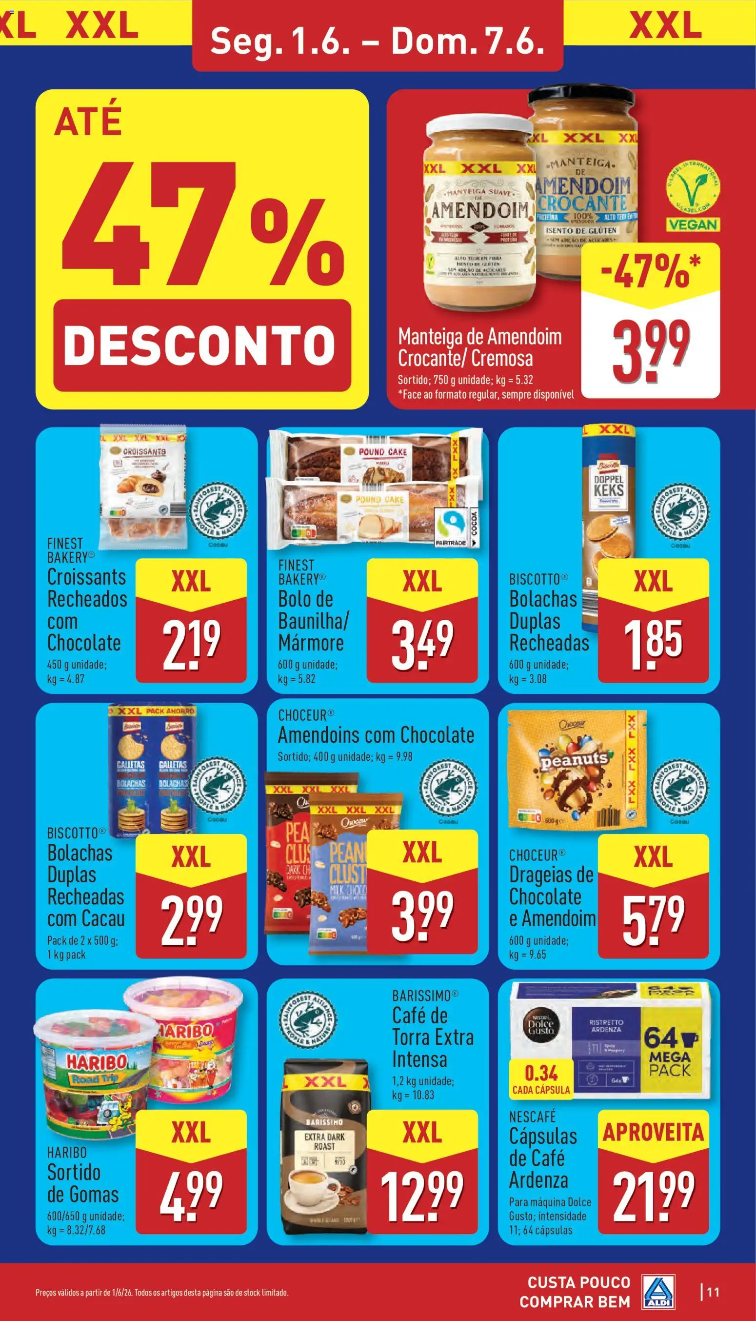 Aldi folheto │ válido de 01.06.2026 | Página: 11 | Produtos: Amendoins, Café, Chocolate, Gomas