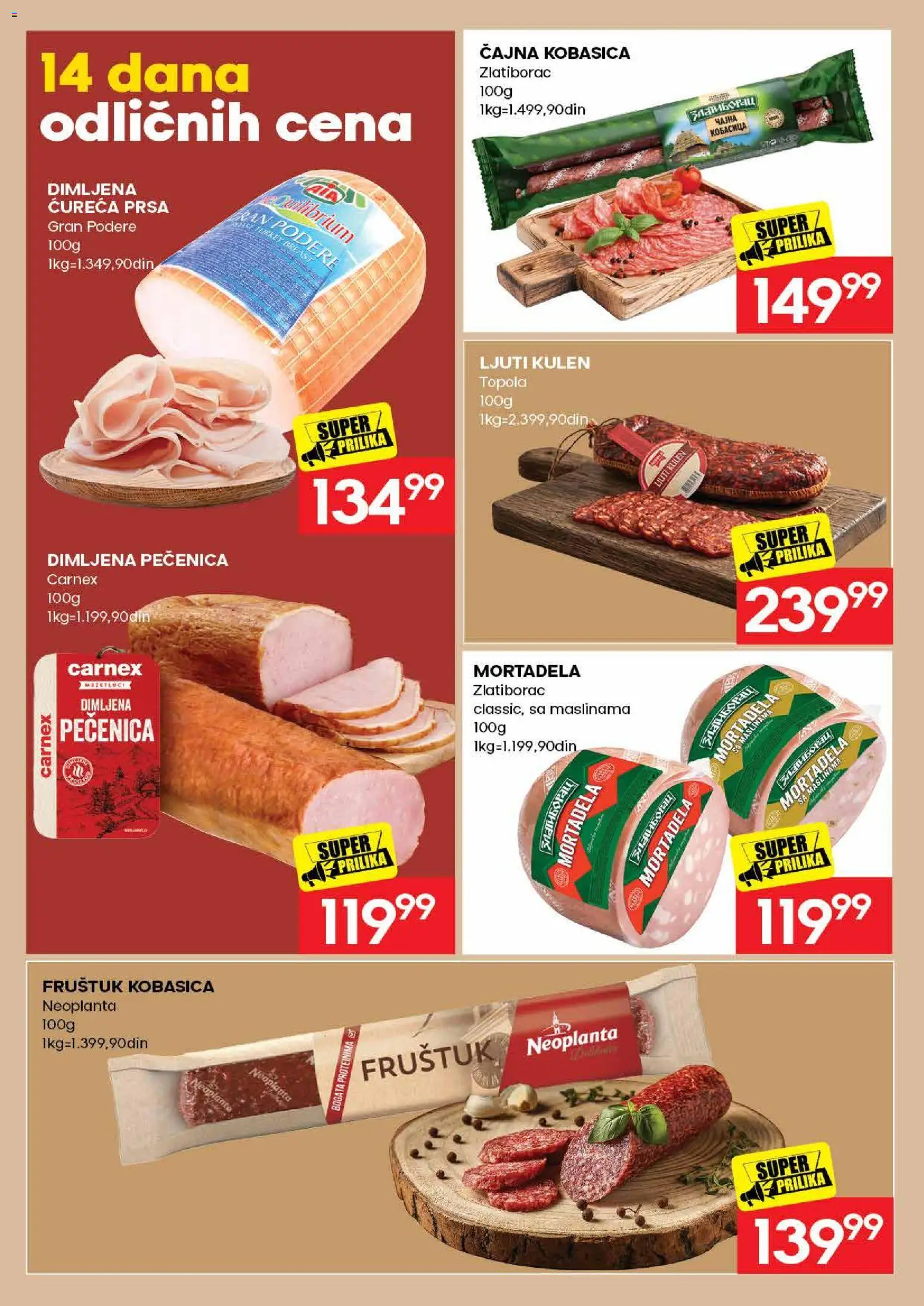 Mercator katalog - važi od 17.08.2026 | Strana: 10 | Proizvode: Kulen, Mortadela, Ćureća prsa, Kobasica