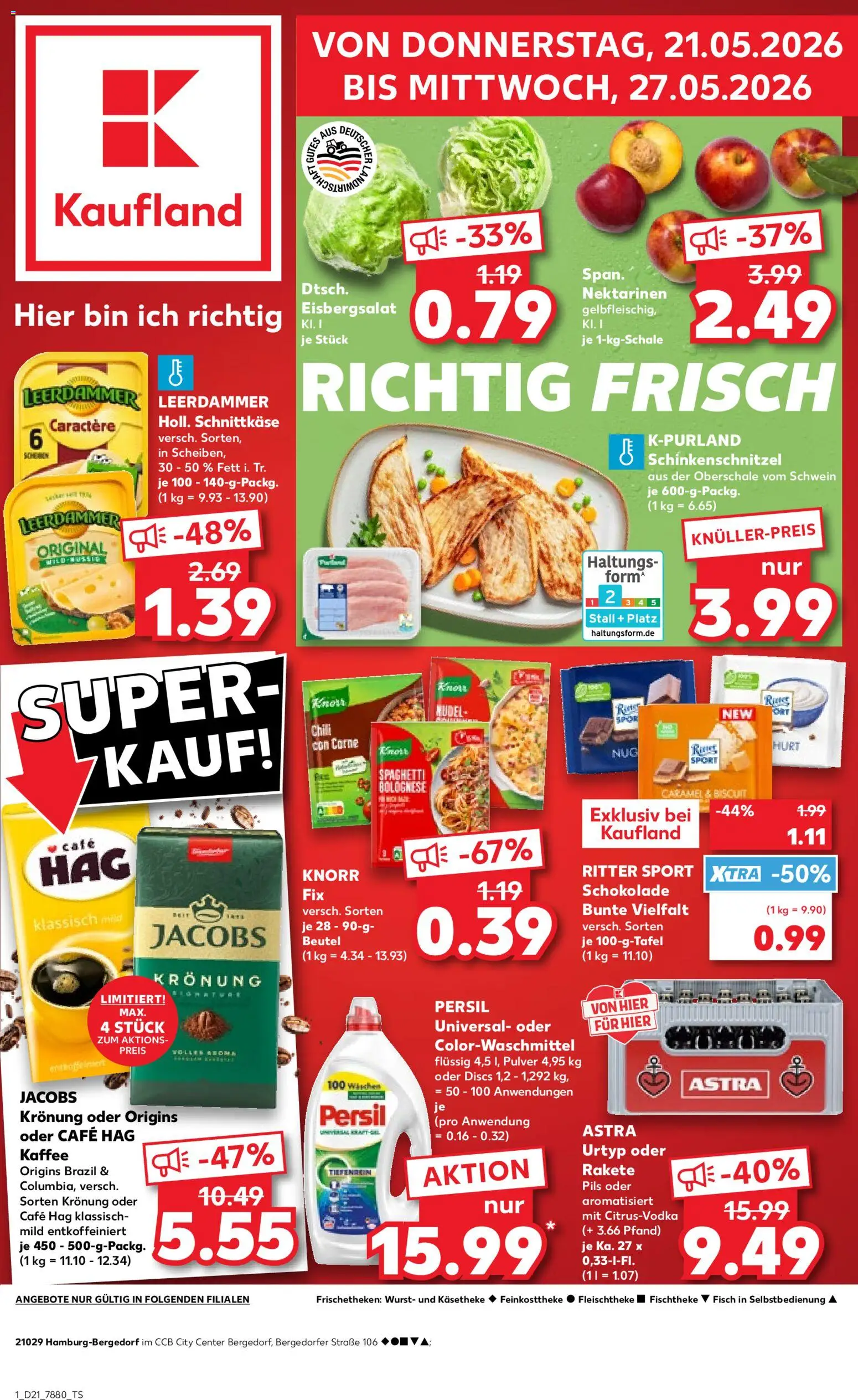 Kaufland Prospekt Hamburg	 – gültig ab 21.05.2026 | Seite: 1 | Produkte: Knorr fix, Kaffee, Astra, Eisbergsalat