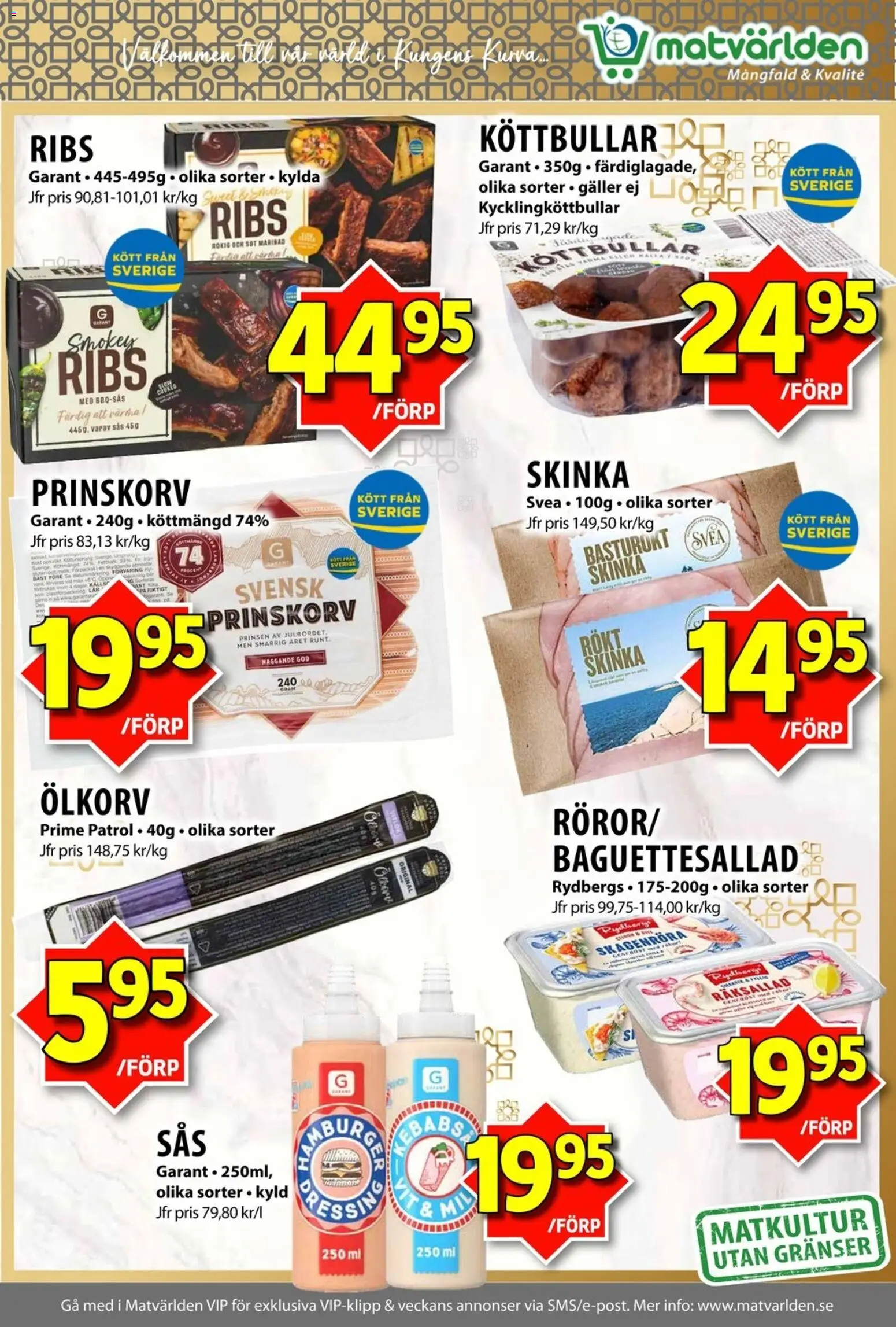 Matvärlden reklamblad aktuell från 08.06.2026 | Sida: 5 | Produkter: Köttbullar, Prinskorv, Marinad, Skinka