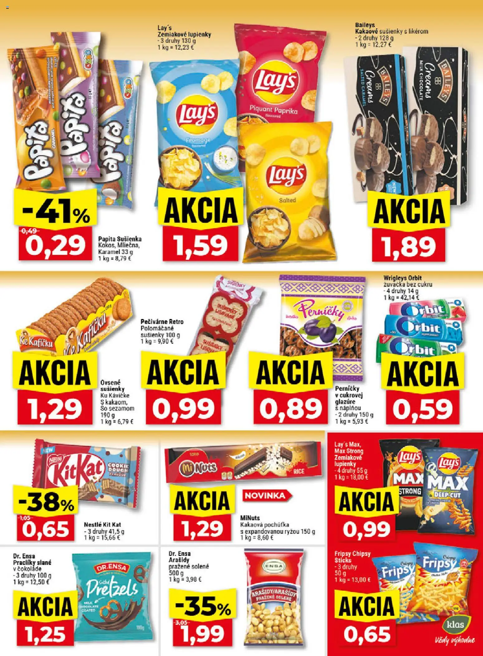 Nové Klas akcie – leták je platný od 26.10.2026 | Strana: 18 | Produkty: Paprika, Sušienky, Chipsy, Baileys