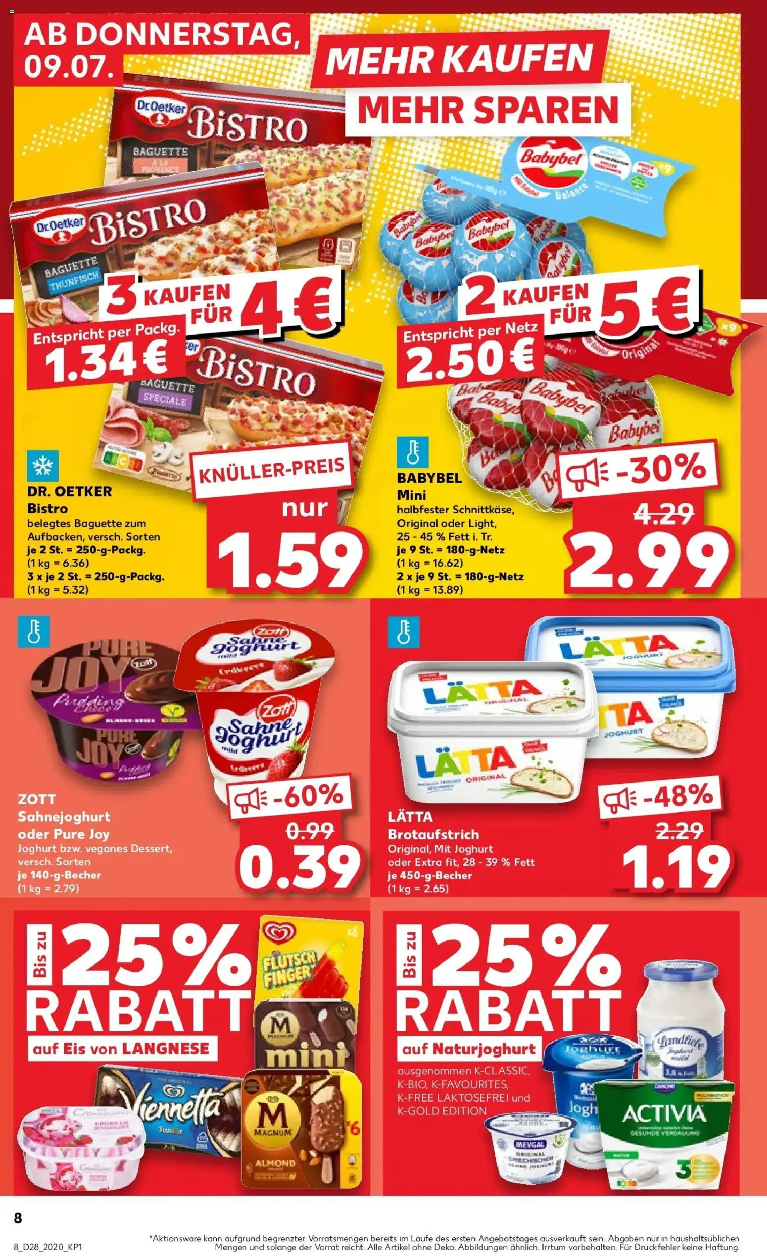 Kaufland Prospekt Pfullingen – gültig ab 09.07.2026 | Seite: 8 | Produkte: Langnese, Joghurt, Thunfisch, Baguette