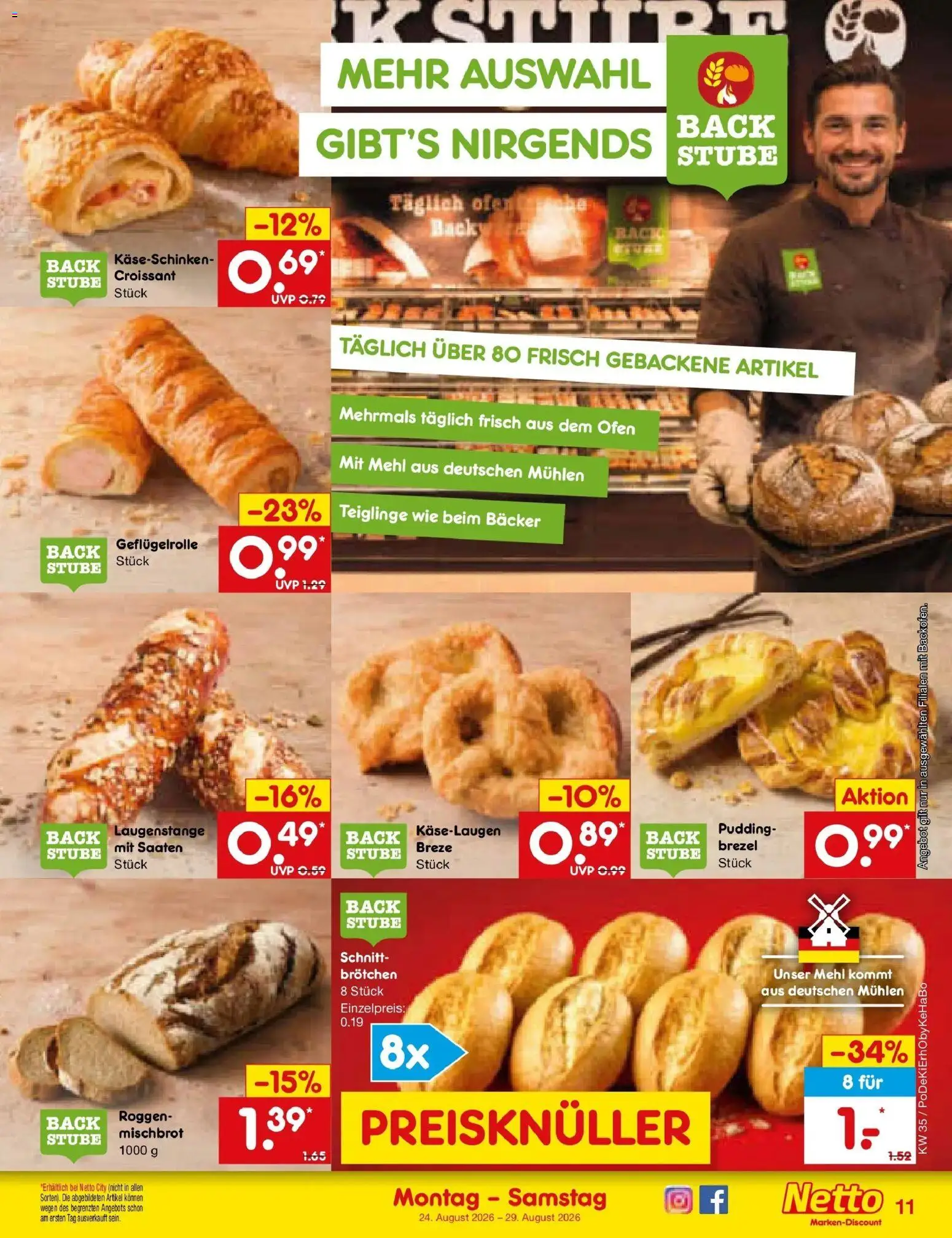 Netto Marken-Discount Prospekt Unna (ab 24.08.2026) » Angebote | Seite: 15 | Produkte: Ofen, Mehl, Pudding, Croissant