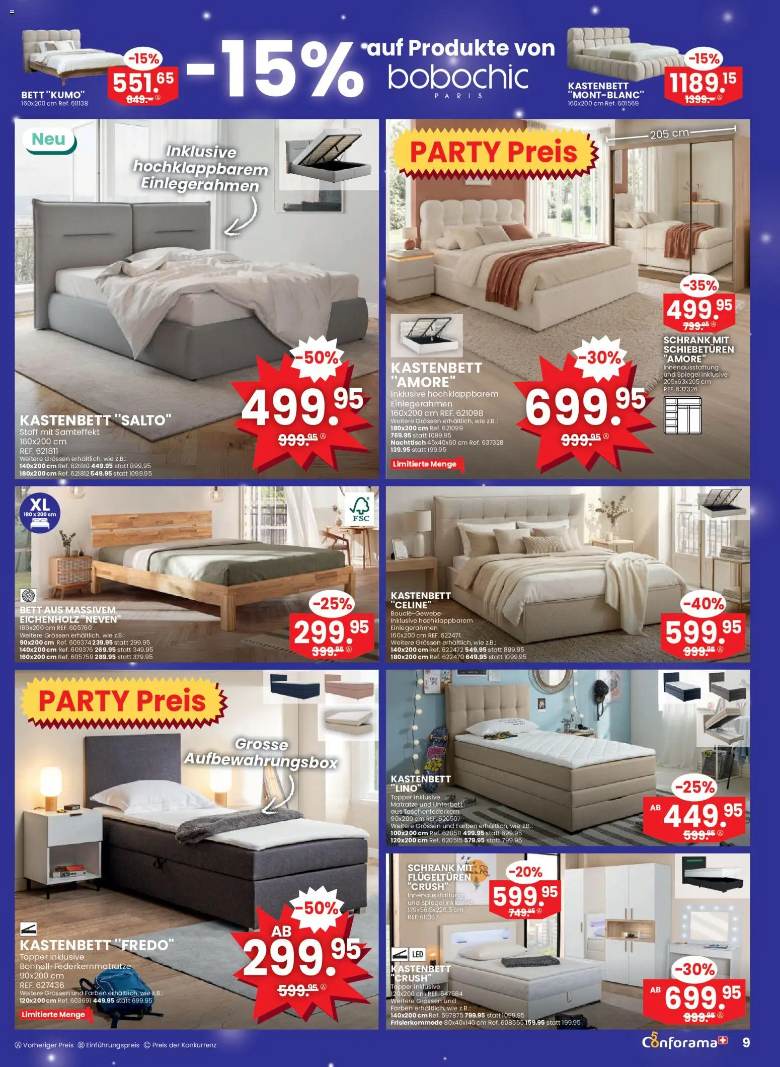 Conforama aktionen – gültig ab 26.08.2026 | Seite: 9 | Produkte: Matratze, Nachttisch, Spiegel, Bett