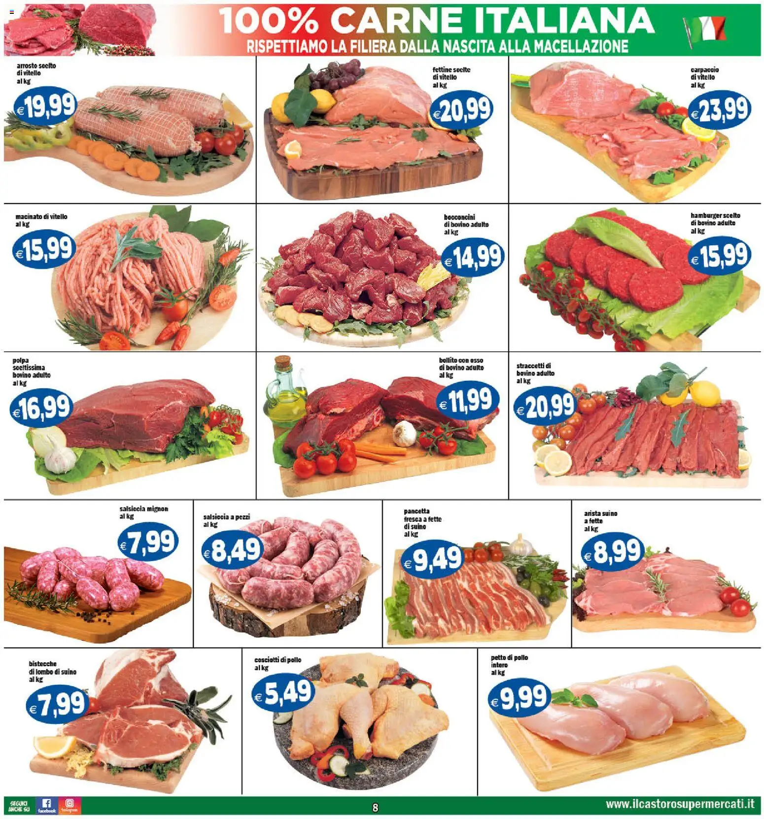 Volantino Il Castoro del 29.04.2026 | Pagina: 8 | Prodotti: Petto di Pollo, Pancetta, Suino, Hamburger
