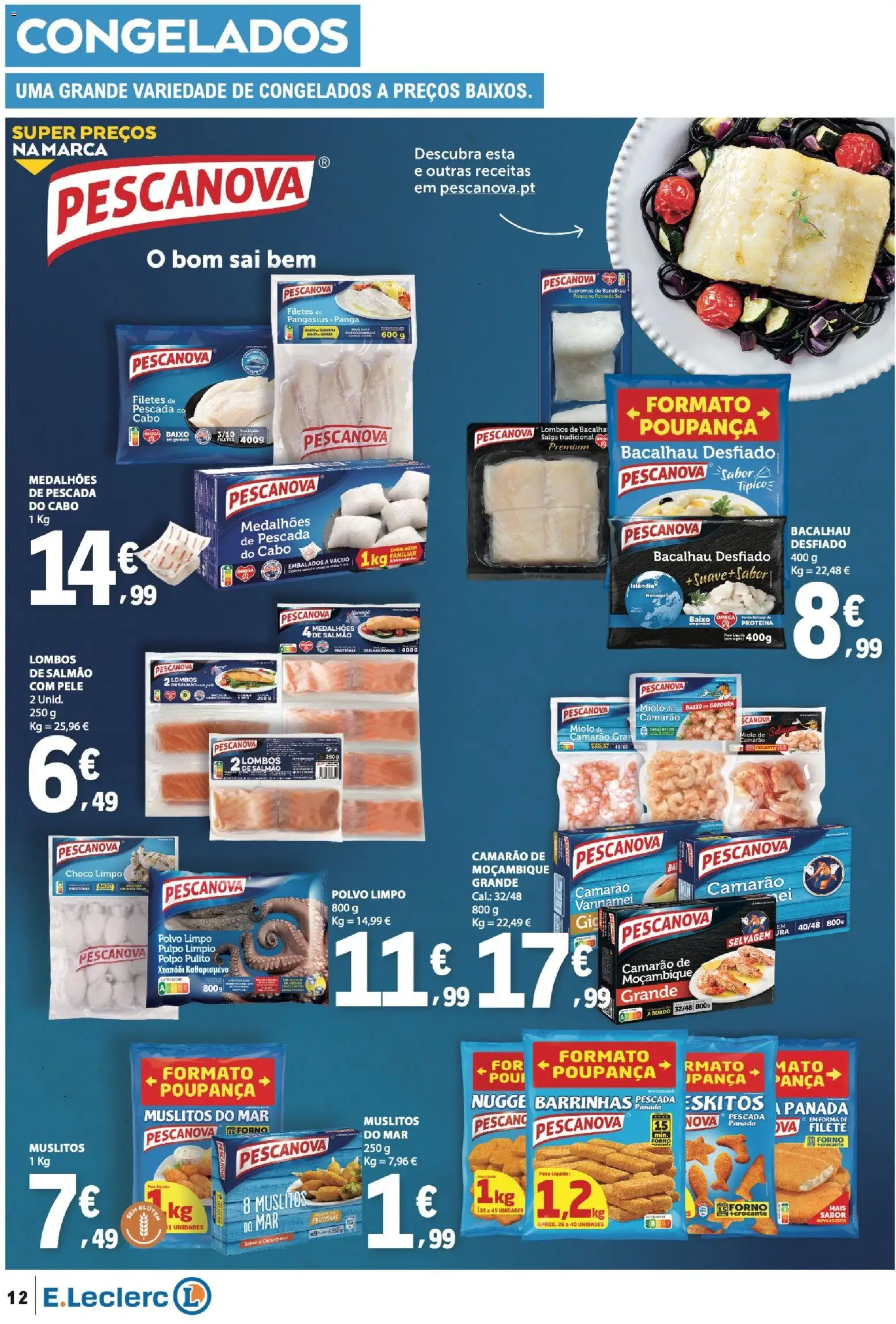 E.Leclerc folheto │ válido de 11.06.2026 | Página: 12 | Produtos: Camarão, Pescada do cabo, Sal, Salmão