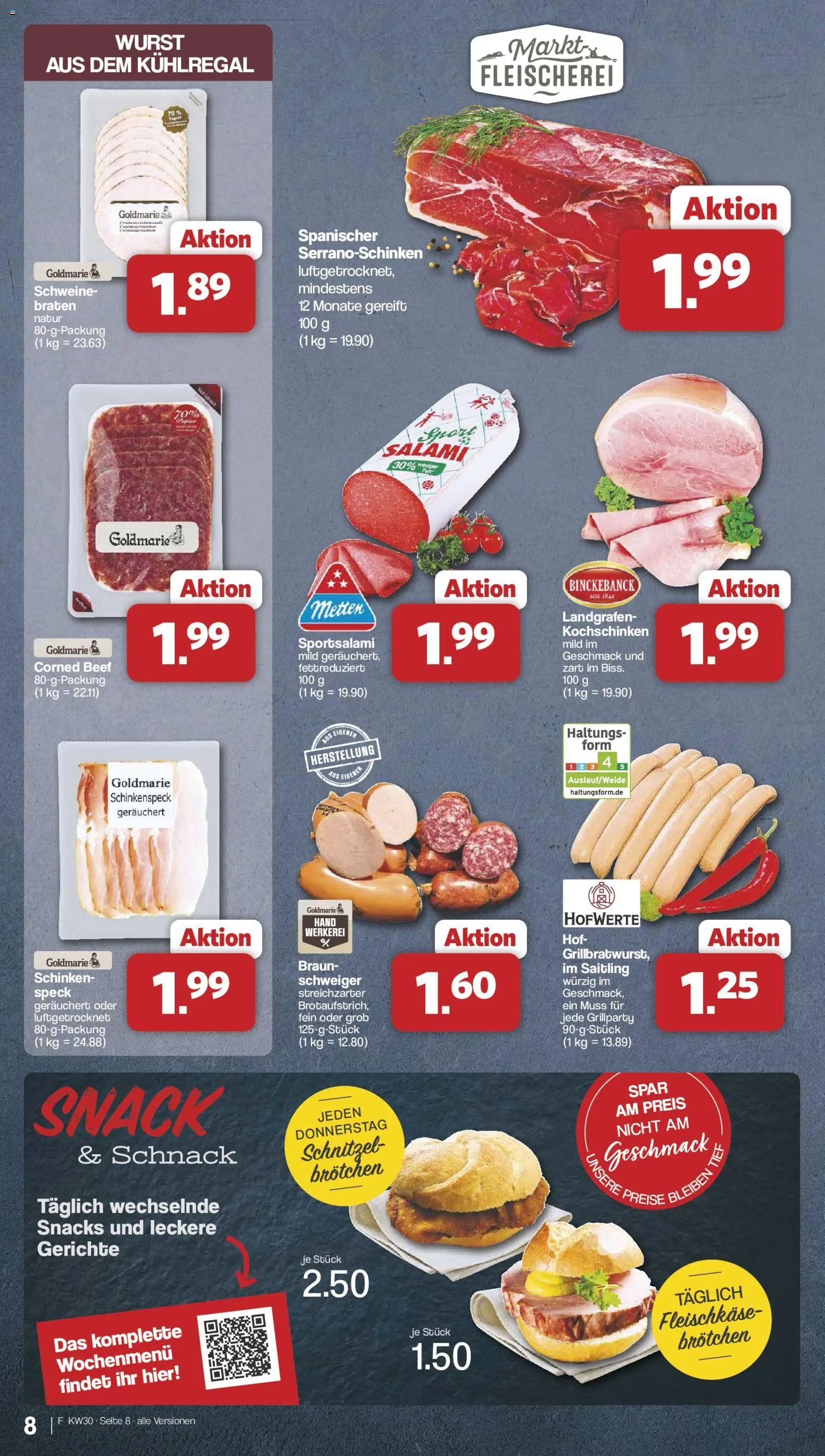 Famila Nordwest Prospekt – gültig ab 20.07.2026 | Seite: 8 | Produkte: Schnitzel, Wurst, Salami, Schinken