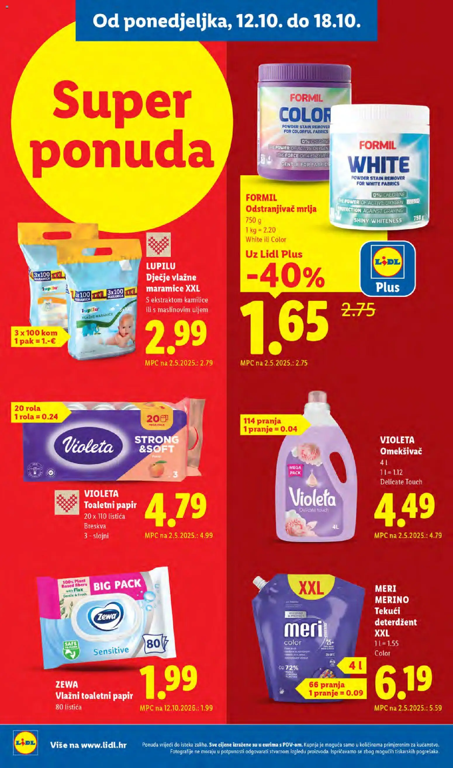 Lidl katalog | vrijedi od 12.10.2026 | Stranica: 22 | Proizvodi: Maramice, Toaletni papir, Violeta, Meri Merino