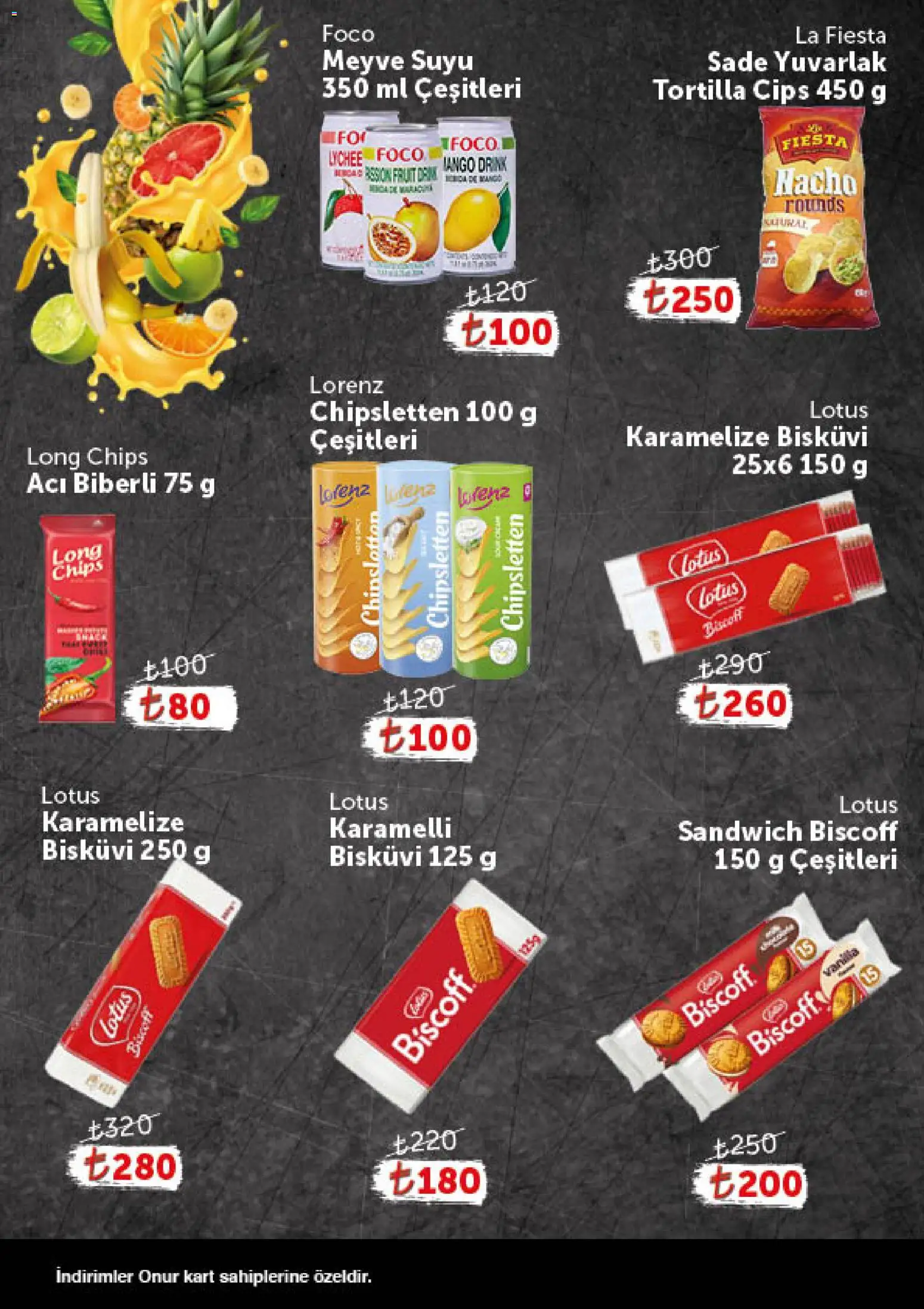 Onur Market - Katalog Gurme - 30 Haziran 2026 tarihinden itibaren geçerlidir | Sayfa: 8 | Ürünler: Meyve suyu, Cips, Meyve, Bisküvi
