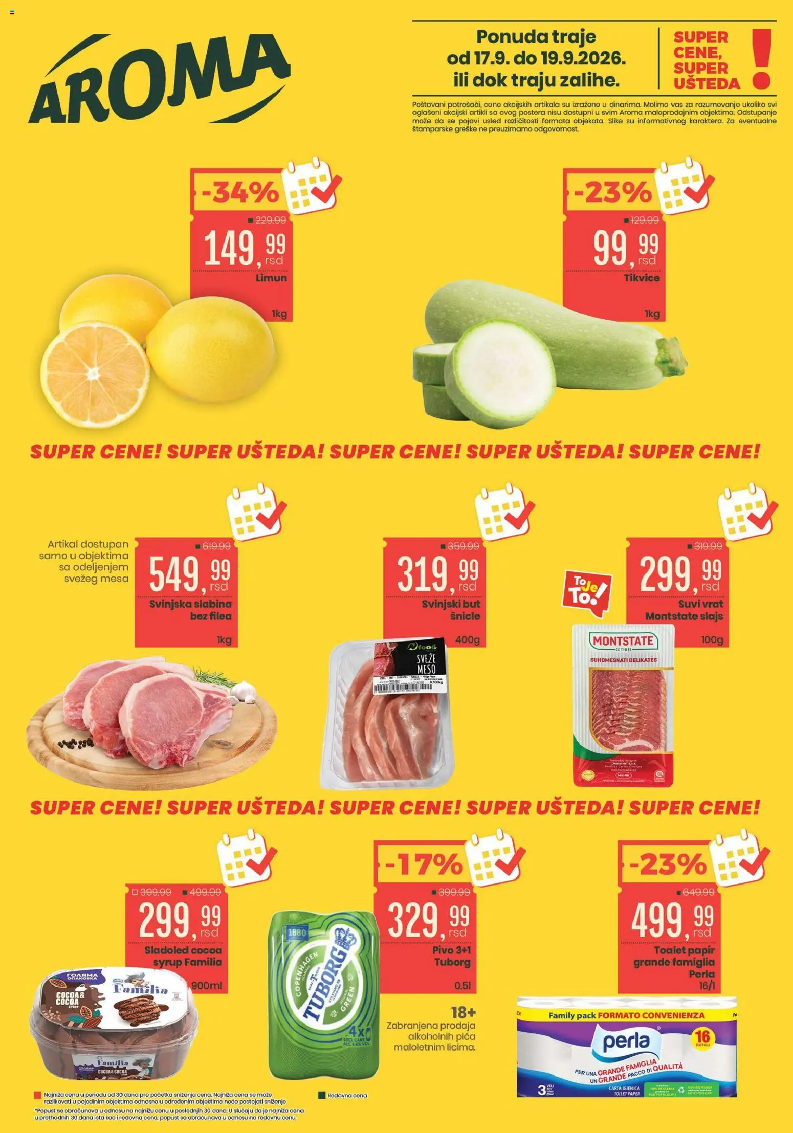 Aroma Market katalog - važi od 17.09.2026 | Strana: 1 | Proizvode: Toalet papir, So, Meso, Limun