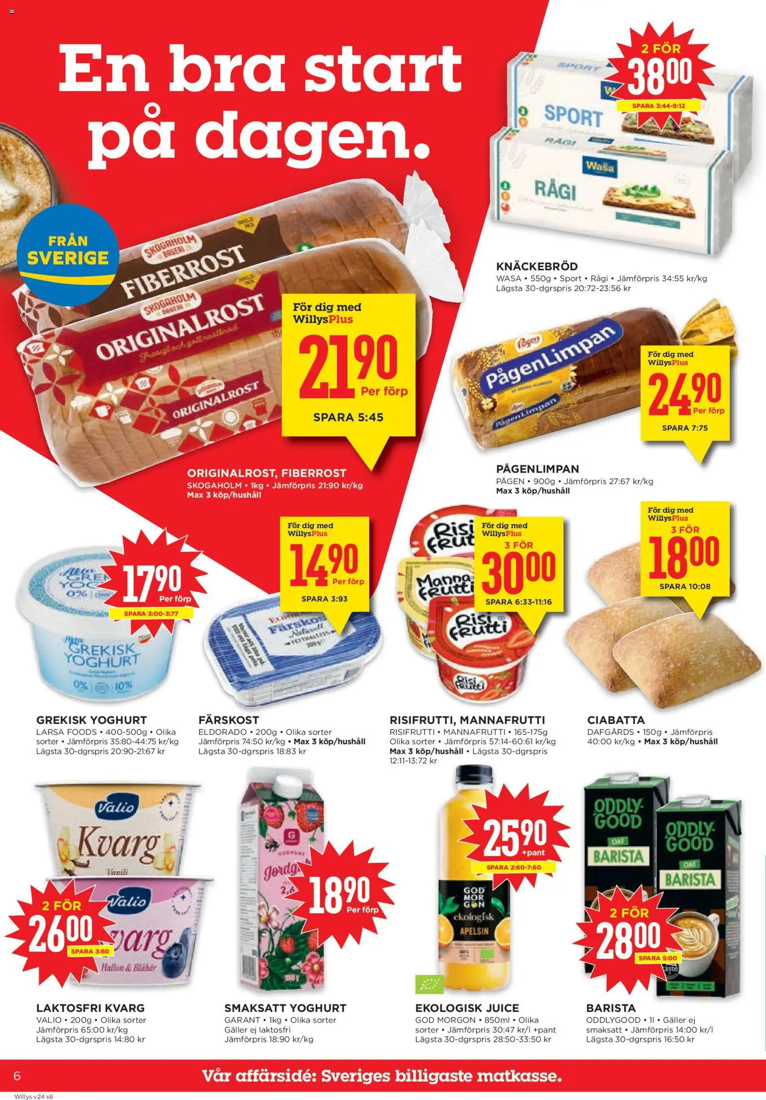 Willys reklamblad aktuell från 08.06.2026 | Sida: 6 | Produkter: Knäckebröd, Apelsin, Hallon, Kvarg