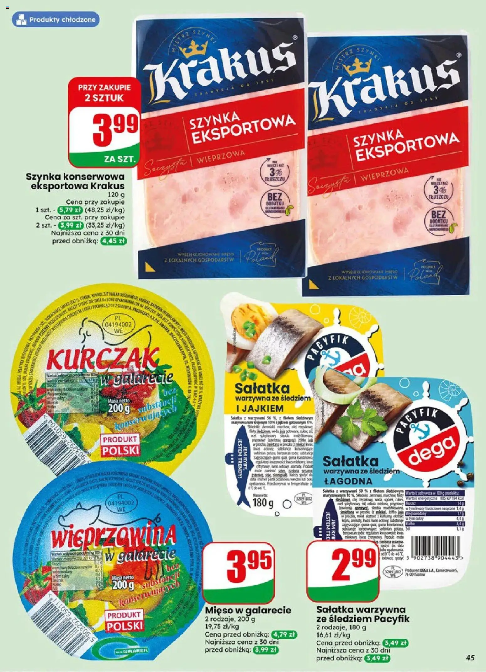 Dino gazetka od 19.08.2026 | Strona: 45 | Produkty: Cebula, Szynka konserwowa, Sałatka warzywna, Jaja
