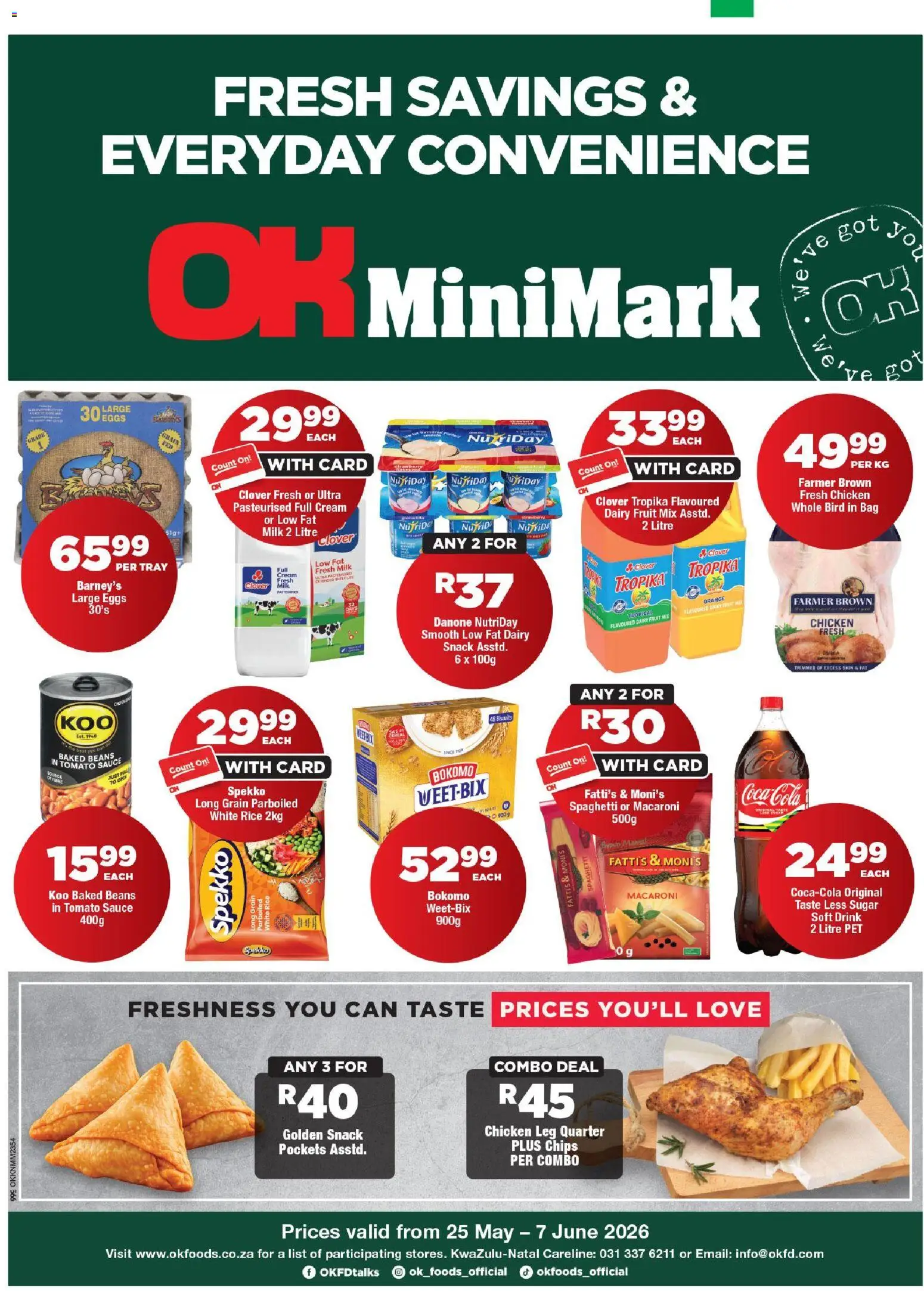 New OK Foods catalogue – valid from 25.05.2026 | Page: 1 | Products: Tray, Chicken, Fruit, Sugar