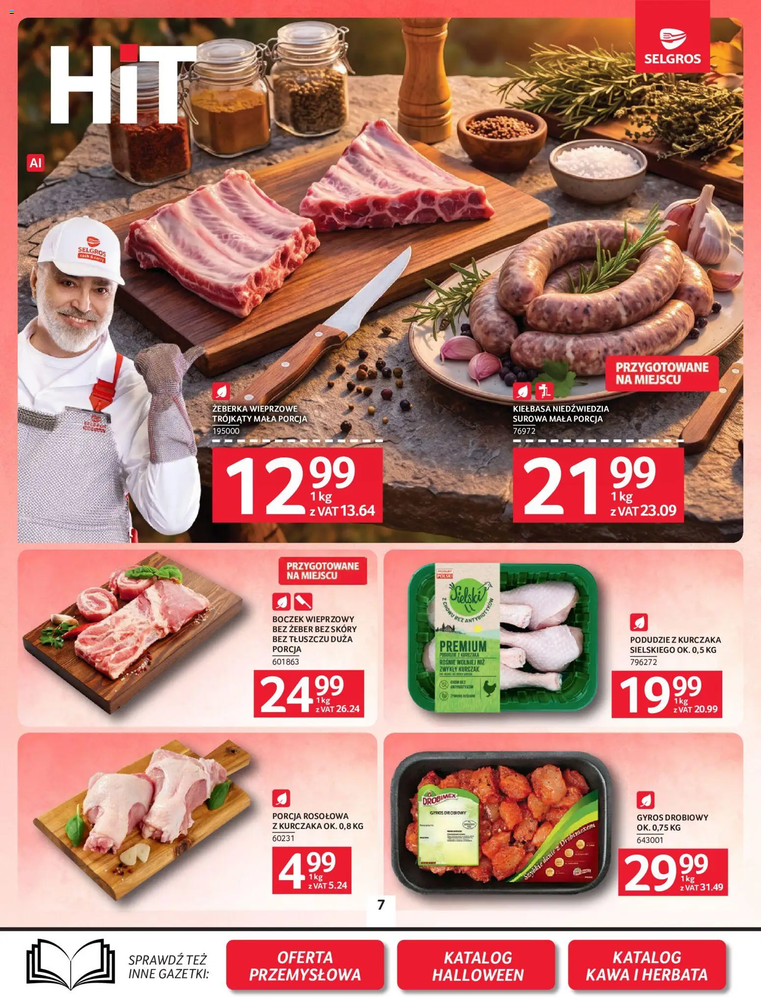 Selgros cash&carry gazetka od 08.10.2026 | Strona: 7 | Produkty: Kiełbasa, Porcja rosołowa, Żeberka, Boczek wieprzowy