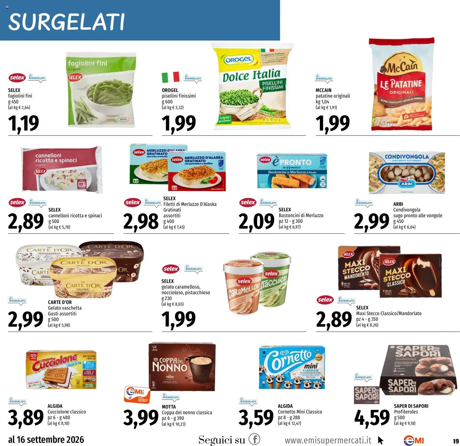 Volantino EMI del 03/09/2026 | Pagina: 19 | Prodotti: Merluzzo d’Alaska, Erbe, Cornetto, Ricotta