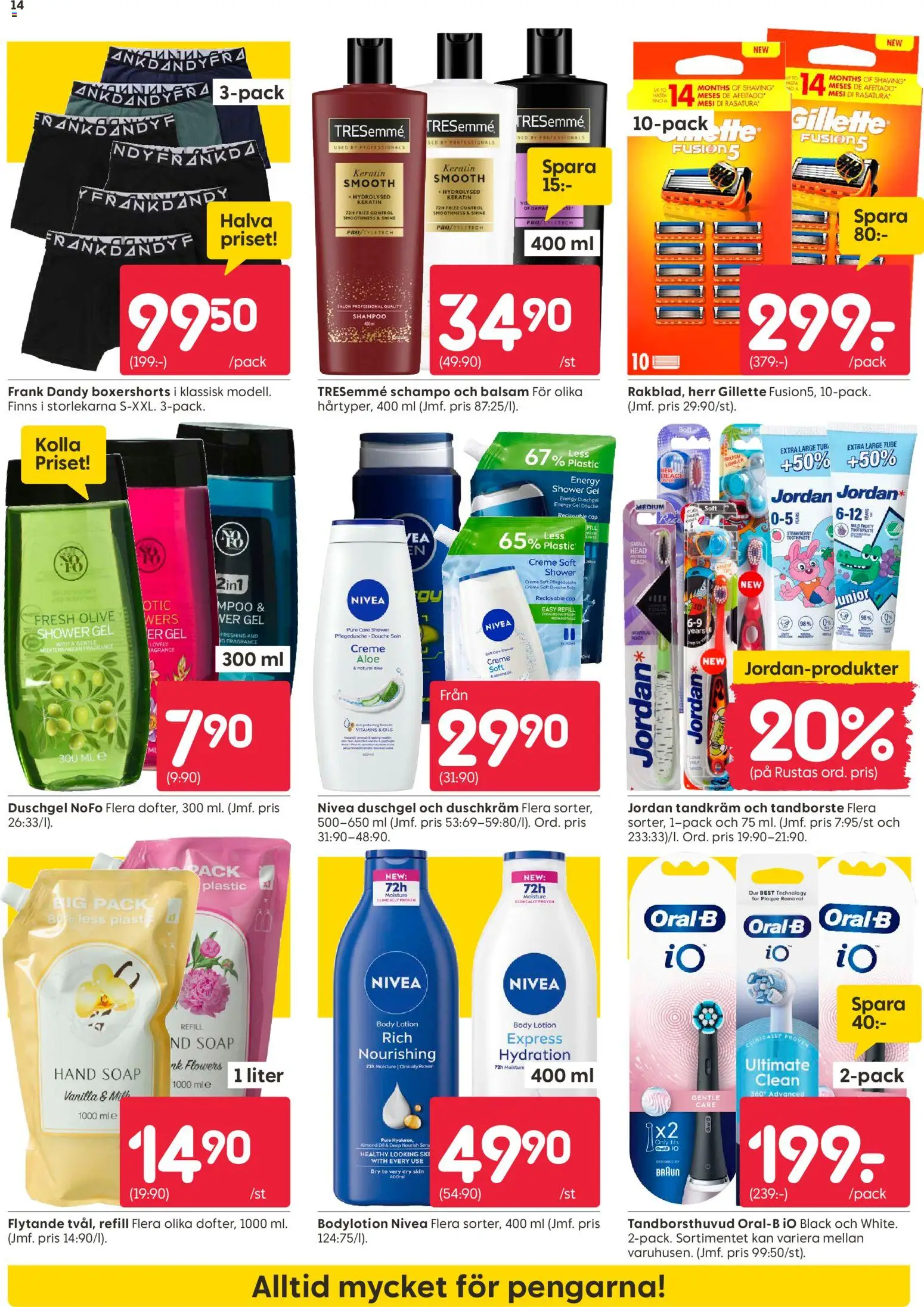 Rusta reklamblad aktuell från 22/06/2026 | Sida: 14 | Produkter: Body lotion, Tandkräm, Shorts, Duschkräm