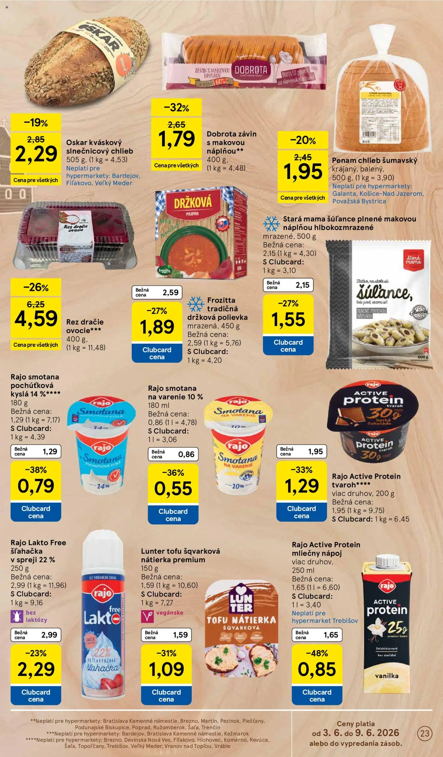 Nové Tesco akcie – leták je platný od 03.06.2026 | Strana: 23 | Produkty: Smotana, Závin, Protein, Vanilka