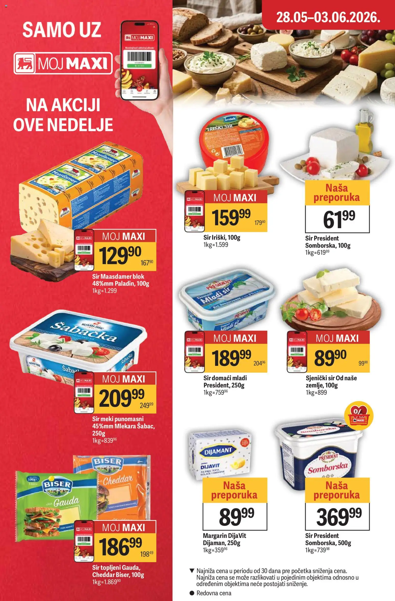 Maxi katalog - važi od 28.05.2026 | Strana: 14 | Proizvode: Mladi sir, Sjenički sir, Margarin, Sir