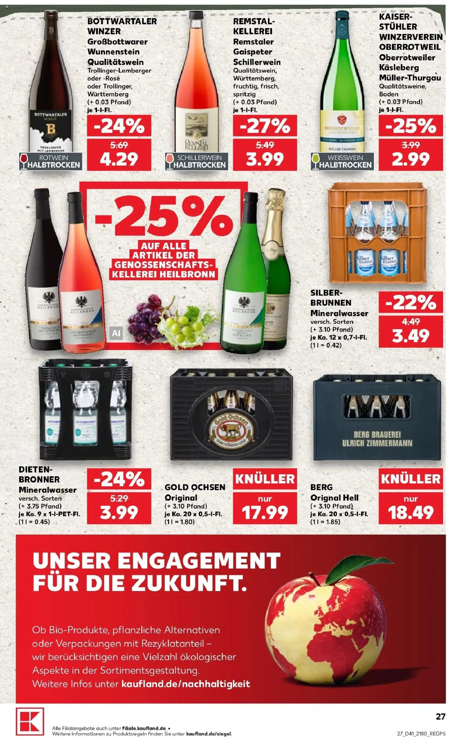 Prospekt Kaufland ab 08.10.2026 » Angebote Online zum Blättern | Seite: 27 | Produkte: Weißwein, Rotwein, Mineralwasser