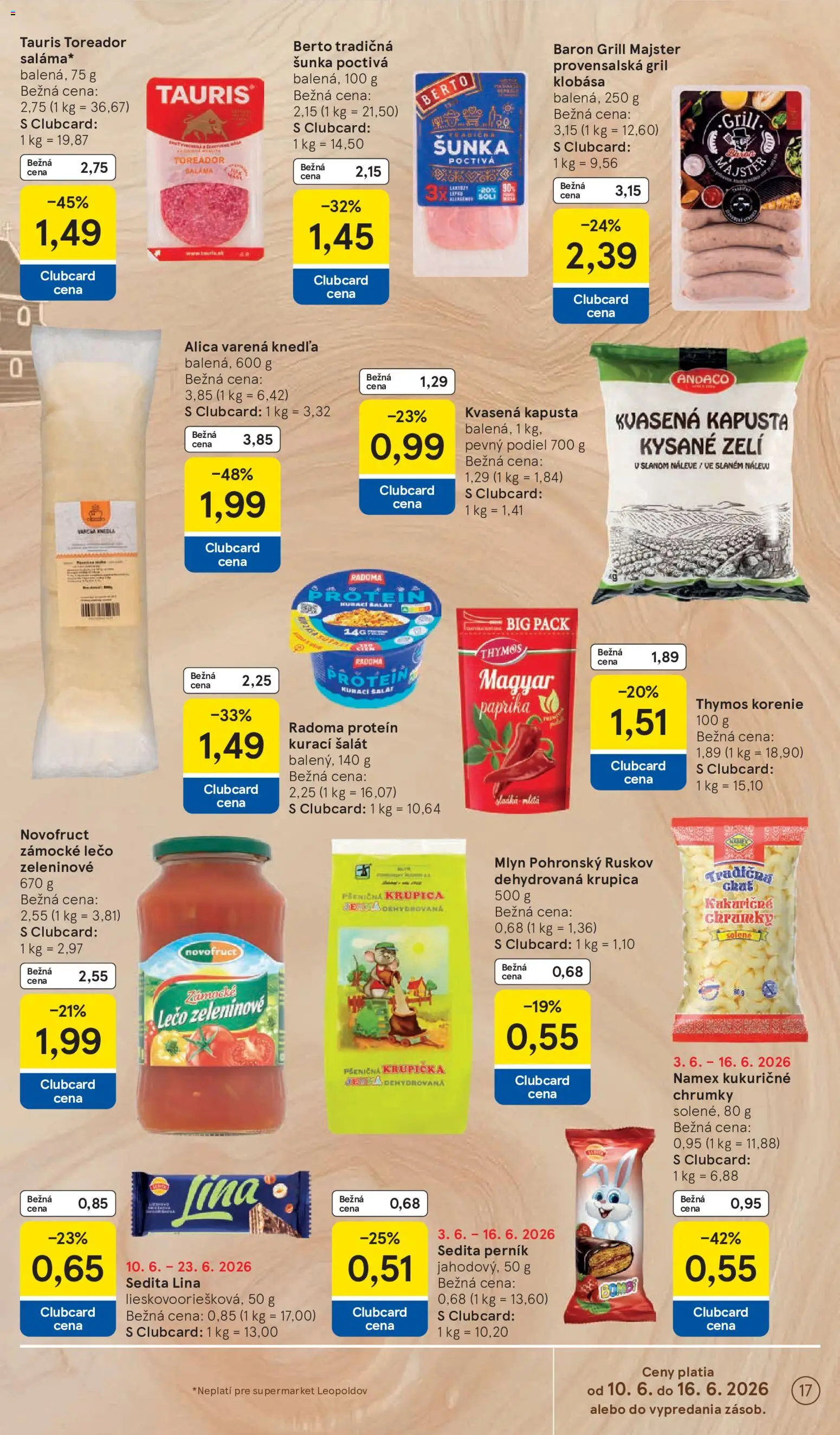 Nové Tesco akcie – leták je platný od 10.06.2026 | Strana: 17 | Produkty: Gril, Saláma, Protein, Šalát