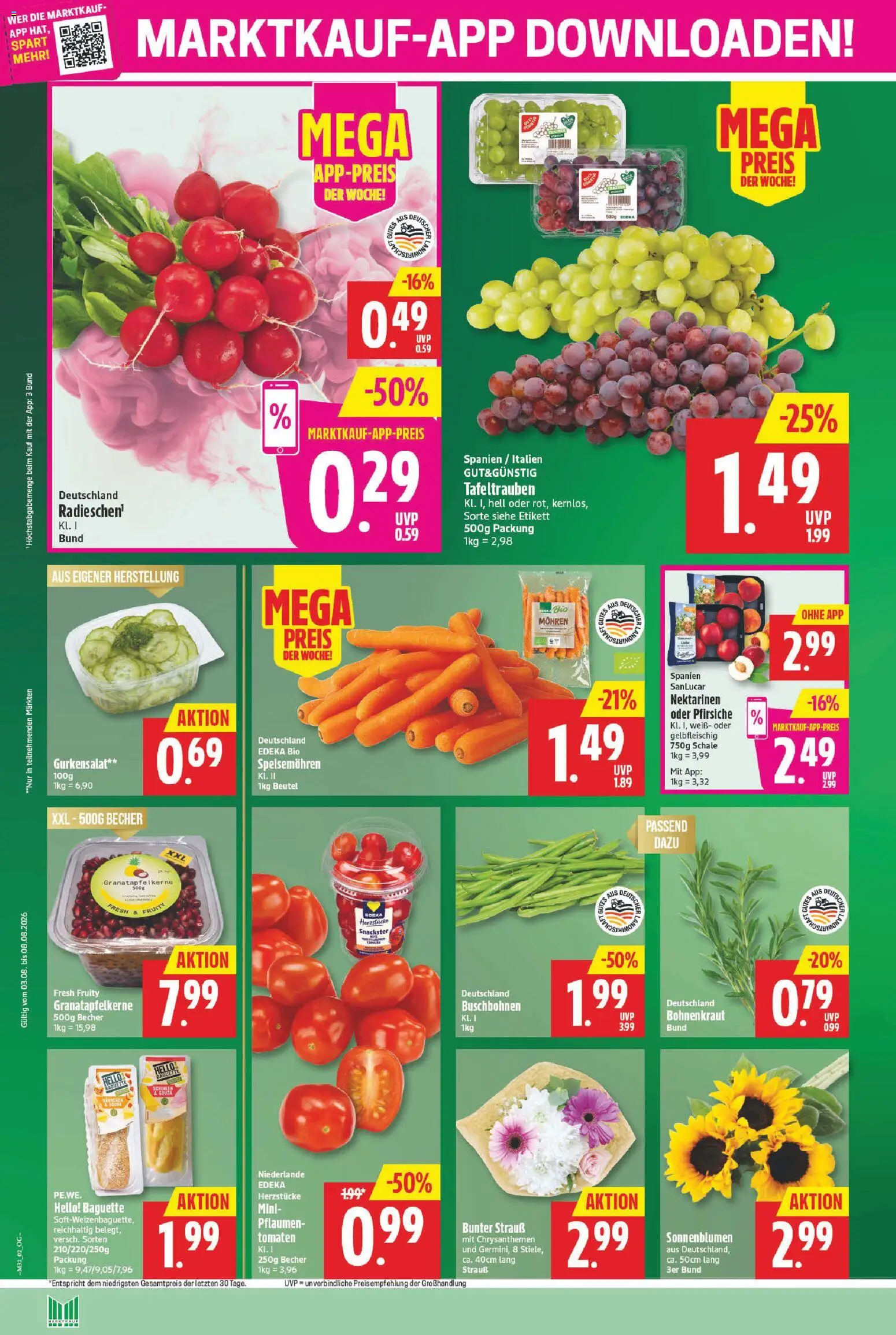 Marktkauf Prospekt – gültig ab 03.08.2026 | Seite: 2 | Produkte: Gouda, Baguette, Tomaten, Mohren