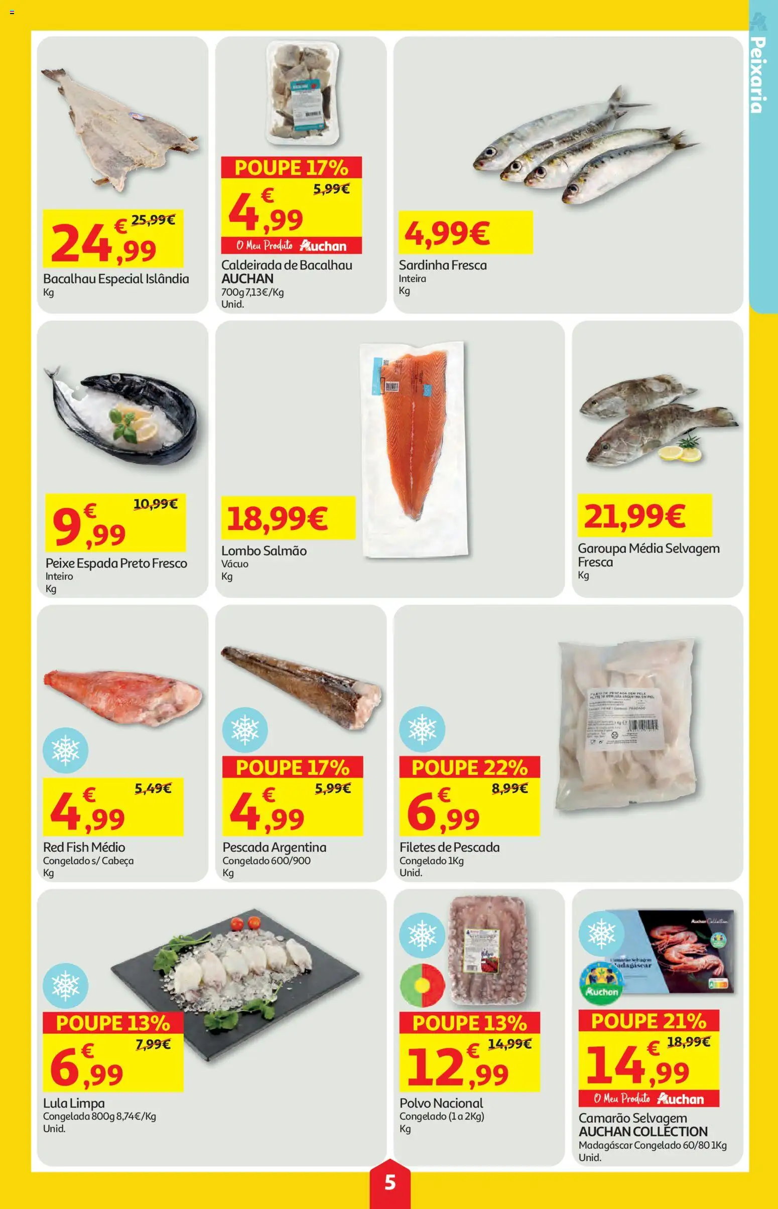 Auchan folheto │ válido de 02/07/2026 | Página: 5 | Produtos: Bacalhau, Camarão, Salmão, Peixe