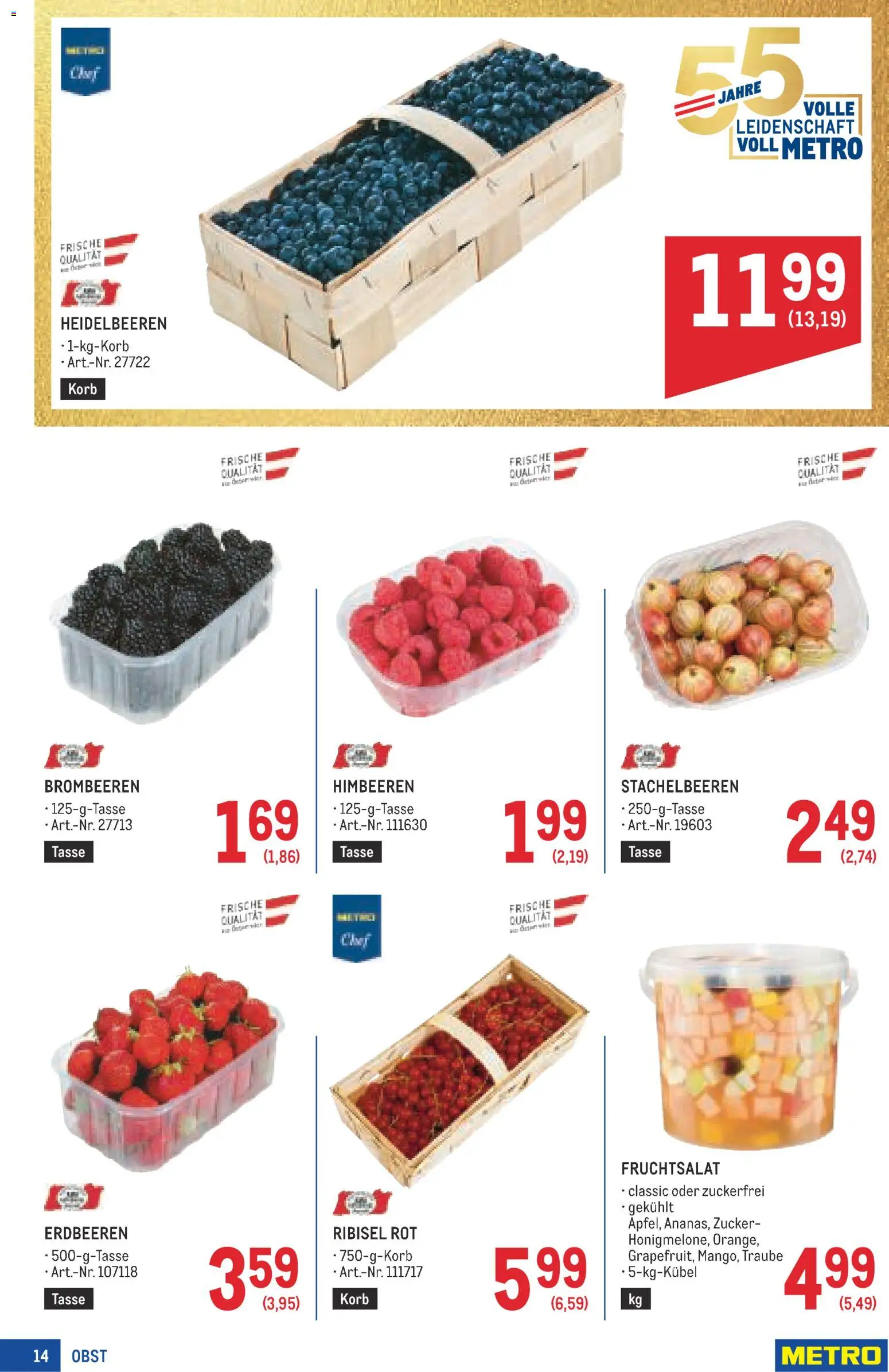 Metro angebote Profi gültig ab 23.07.2026 | Seite: 14 | Produkte: Erdbeeren, Obst, Zucker, Korb