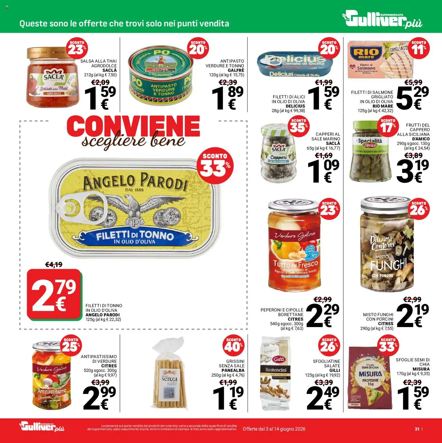 Volantino Gulliver del 03.06.2026 | Pagina: 31 | Prodotti: Peperoni, Verdure, Olio, Alici