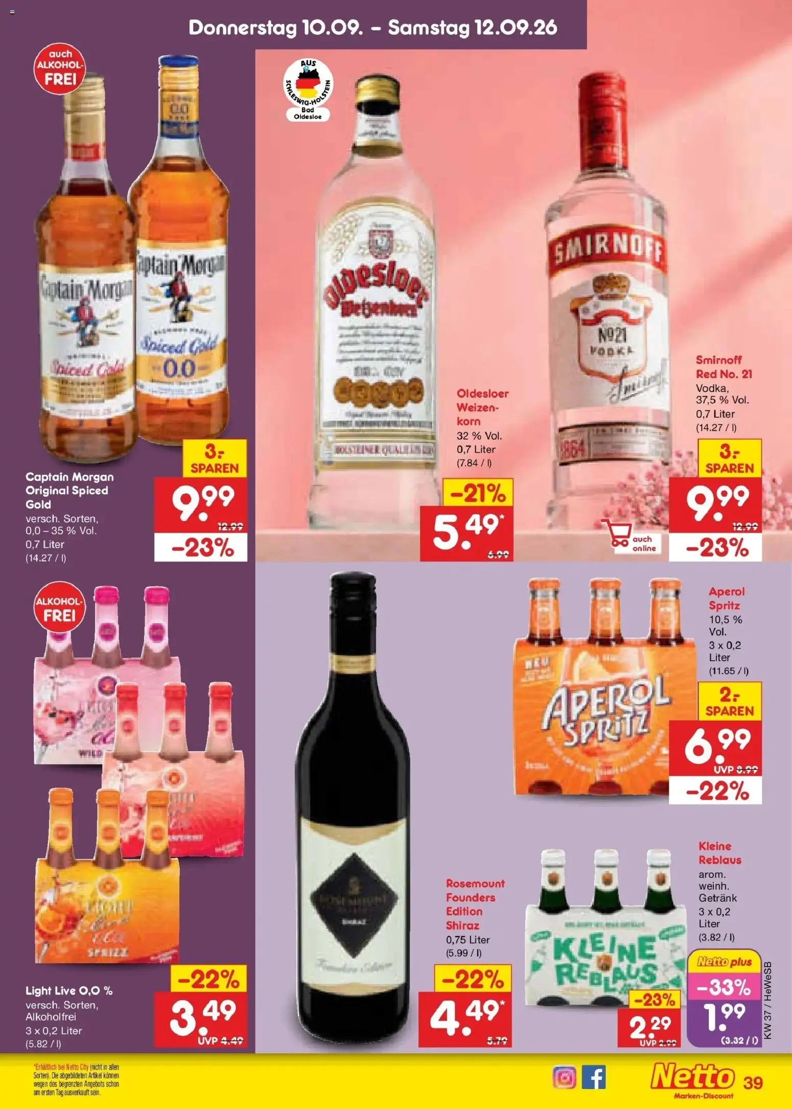 Netto Marken-Discount Prospekt Hamburg – gültig ab 07.09.2026 | Seite: 55 | Produkte: Oldesloer, Smirnoff, Captain morgan, Aperol
