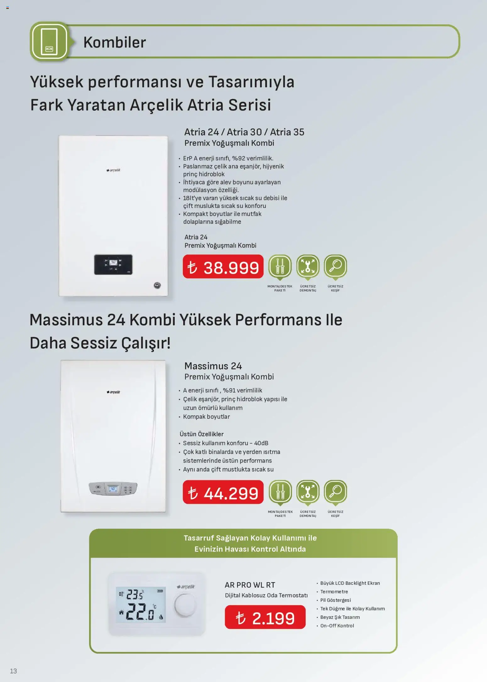 Arçelik - İklimlendirme Kataloğu - 01 Ağustos 2026 tarihinden itibaren geçerlidir | Sayfa: 13 | Ürünler: Pil, Su, Termometre