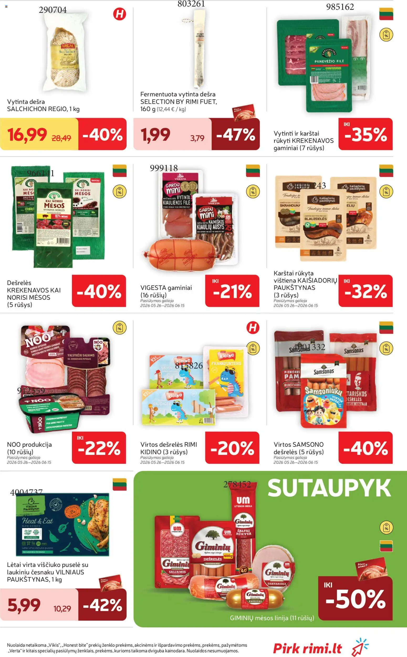 Rimi akcijos nuo 09.06.2026 | Puslapis: 17 | Prekių: Dešrelės, Saliamis, Dešra, Vištiena