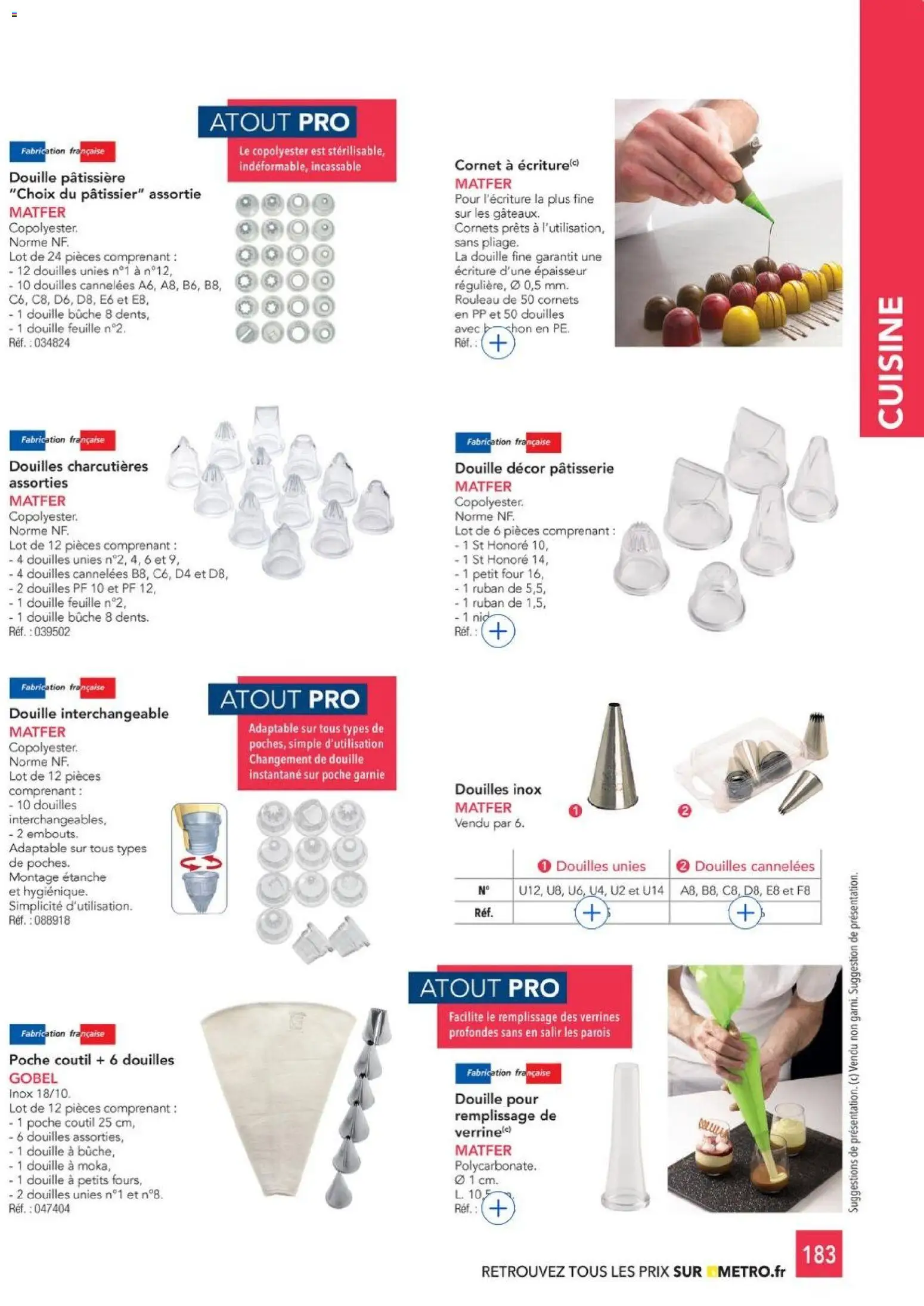 {H1} | Page: 183 | Produits: Douille, Rouleau, Thon, Verrines