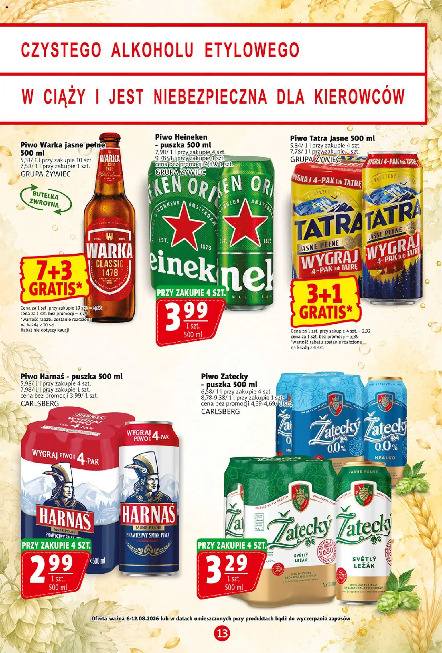Prim Market gazetka od 06.08.2026 | Strona: 13 | Produkty: Piwo Warka, Harnaś, Piwo, Heineken
