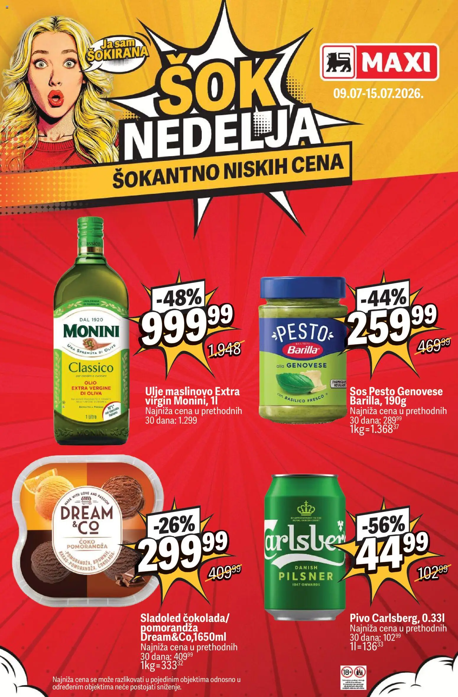 Maxi katalog - važi od 09.07.2026 | Strana: 1 | Proizvode: Monini, Pomorandza, Sos, Ulje