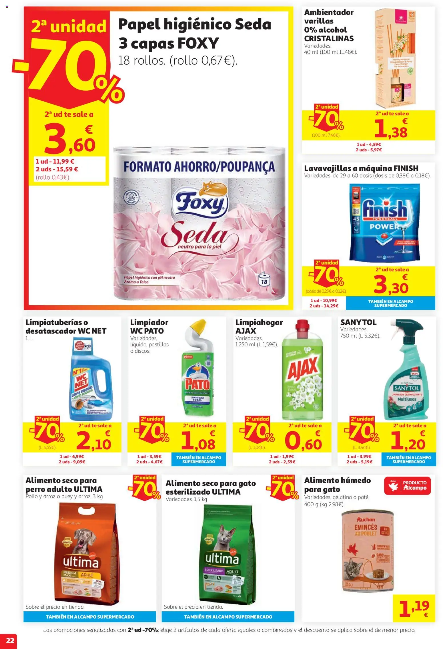 Alcampo HG Unico │ válido desde el 27/08/2026 | Página: 22 | Productos: Papel higienico, Té, Pato, Pollo