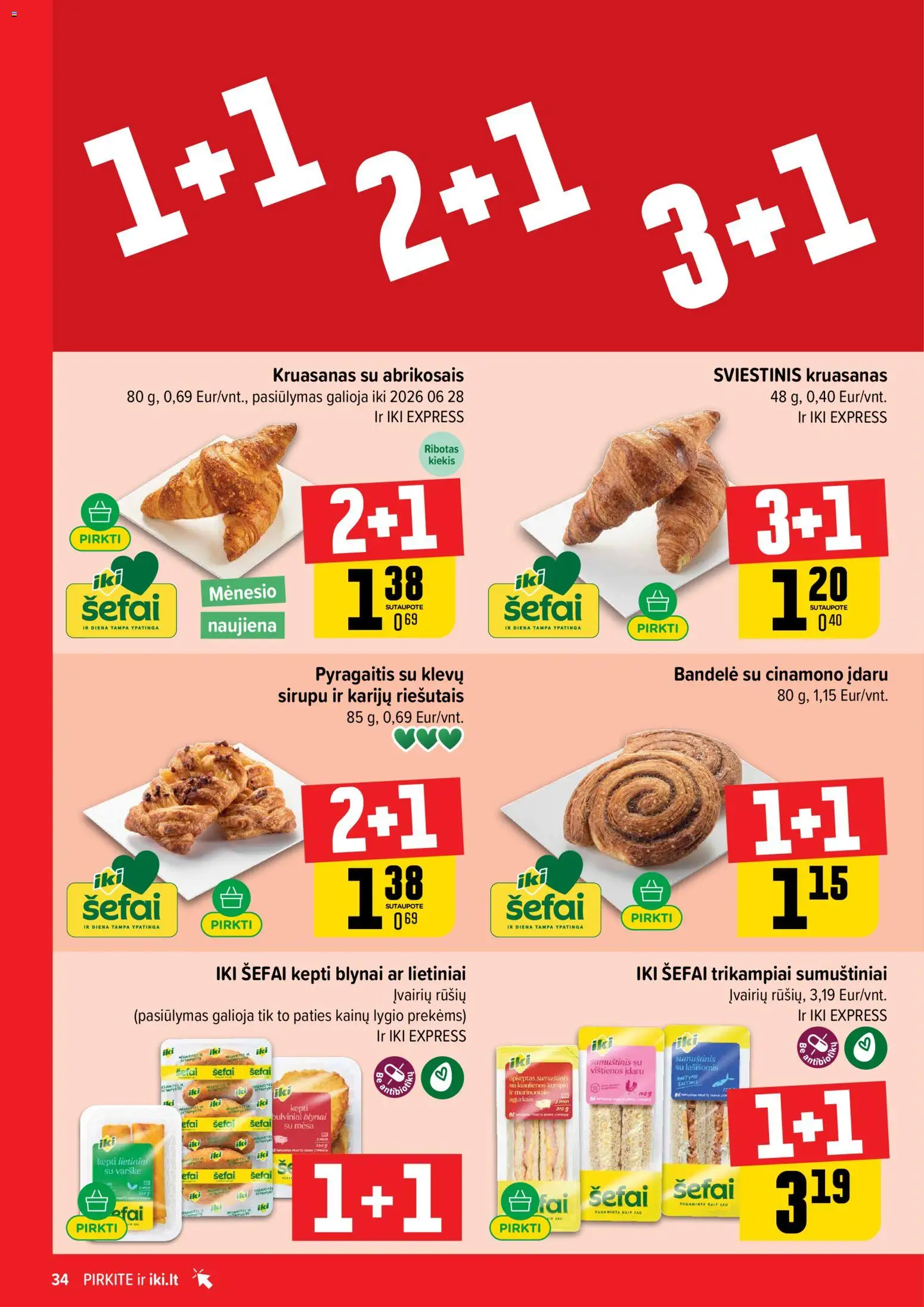 IKI akcijos nuo 08.06.2026 | Puslapis: 34 | Prekių: Vištienos, Bandelė, Sumuštinis, Varškė