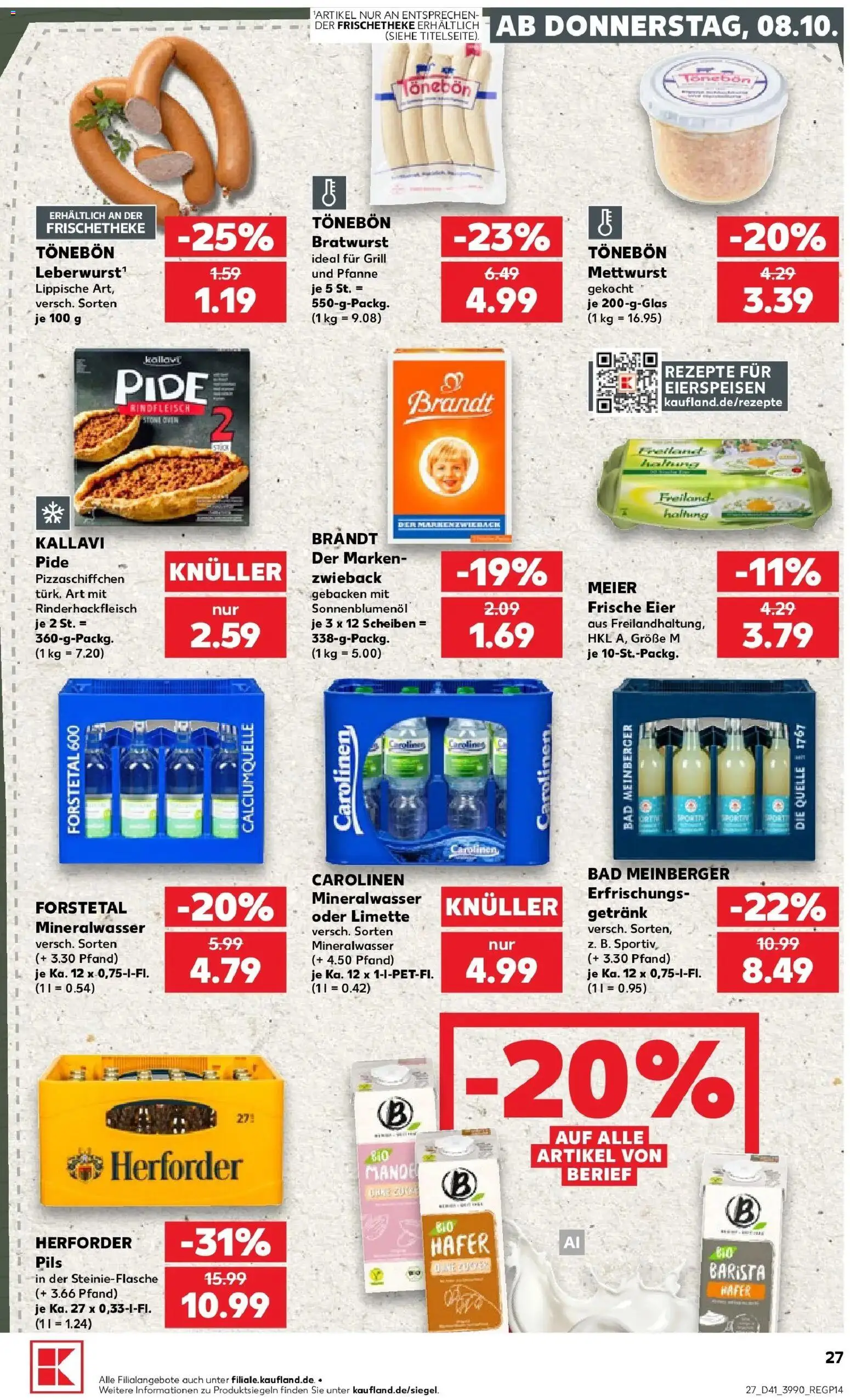 Prospekt Kaufland ab 08.10.2026 » Angebote Online zum Blättern | Seite: 27 | Produkte: Sonnenblumenol, Bad, Bratwurst, Mineralwasser