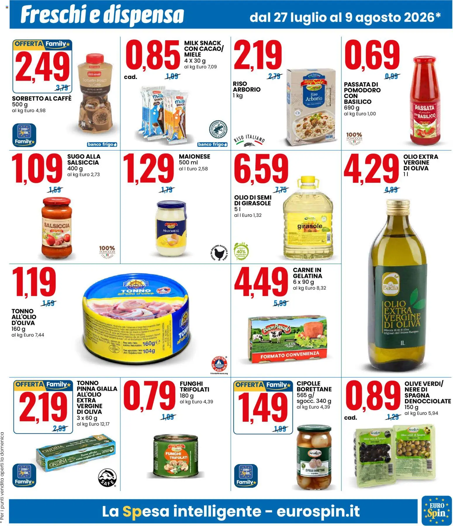 Volantino Eurospin del 27/07/2026 | Pagina: 3 | Prodotti: Maionese, Passata di pomodoro, Miele, Sugo