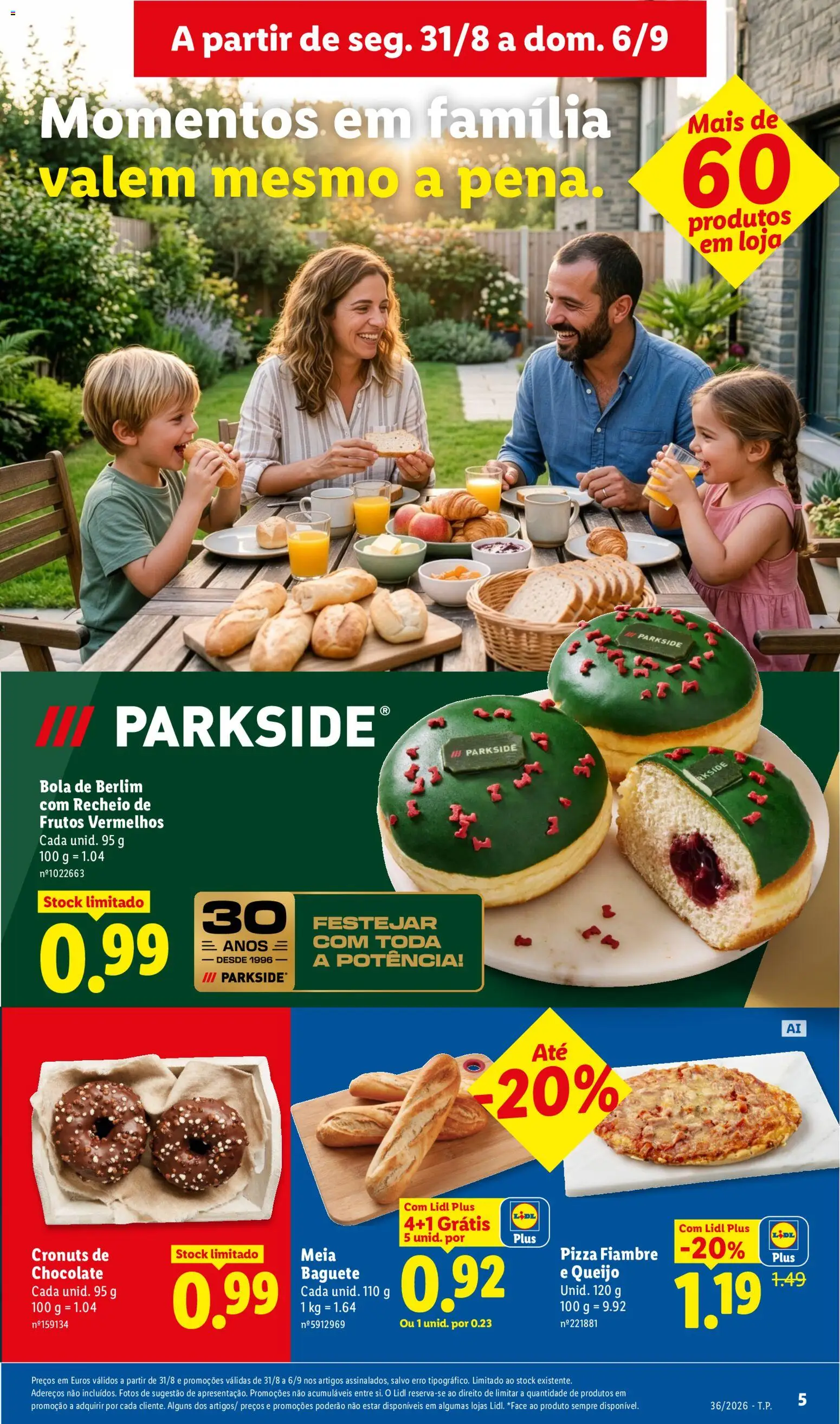 Lidl folheto │ válido de 31/08/2026 | Página: 5 | Produtos: Fiambre, Queijo, Pizza, Bola de Berlim