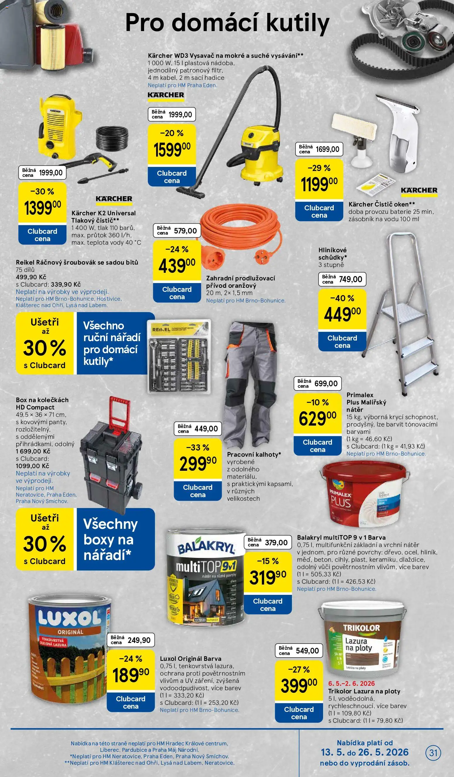 Tesco leták - Hypermarket od 13.05.2026 | Strana: 31 | Produkty: Tlakový čistič, Vysavač, Nářadí, Luxol