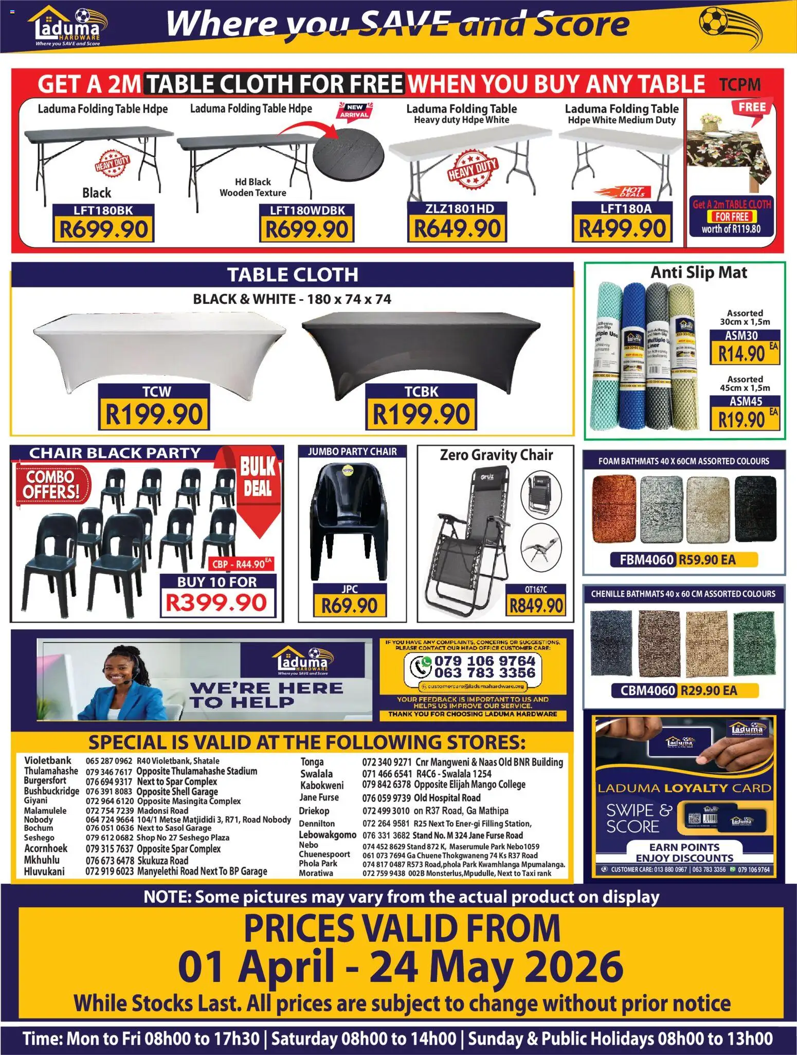 New Laduma Hardware catalogue – valid from 01.04.2026 | Page: 24 | Products: Table, Chair, Foam, Mango