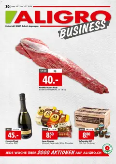 Aligro aktionen Business Schlieren, Gossau SG, Frauenfeld, Rapperswil-Jona, Sargans, Bern ab 20.07.2026 gültig